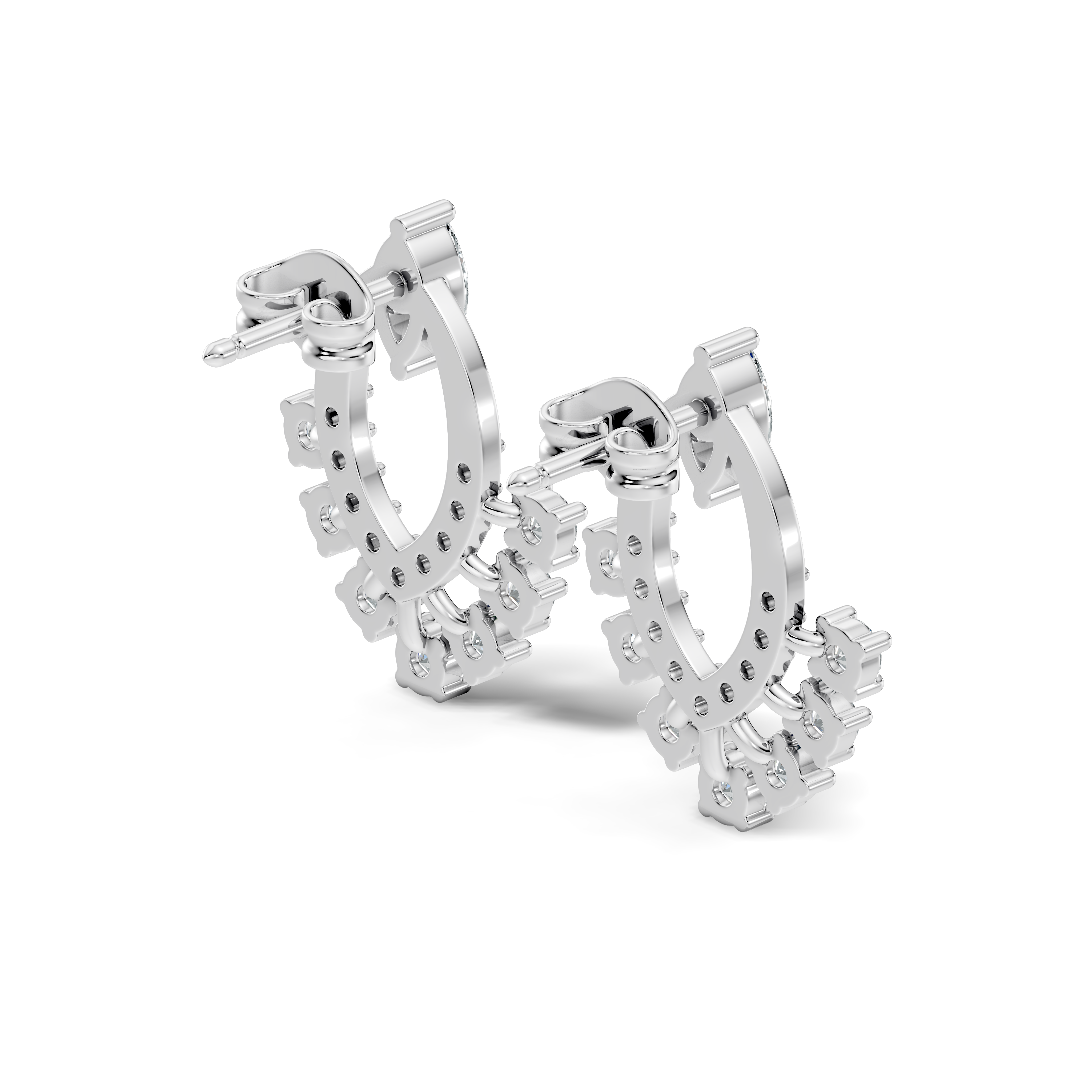 Marquise & Round Diamond Oval Sunburst Fringe Stud