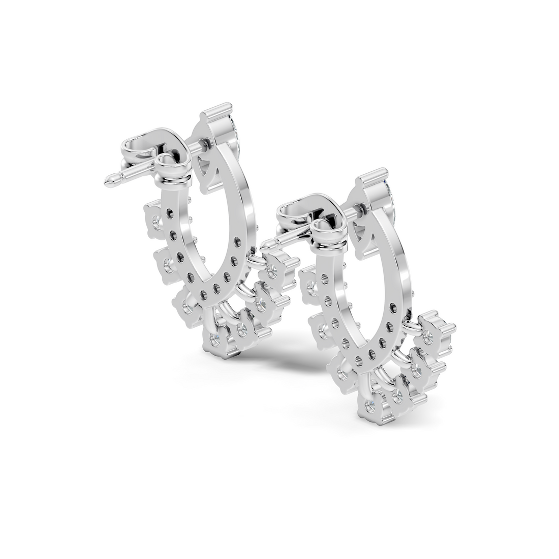 Marquise & Round Diamond Oval Sunburst Fringe Stud