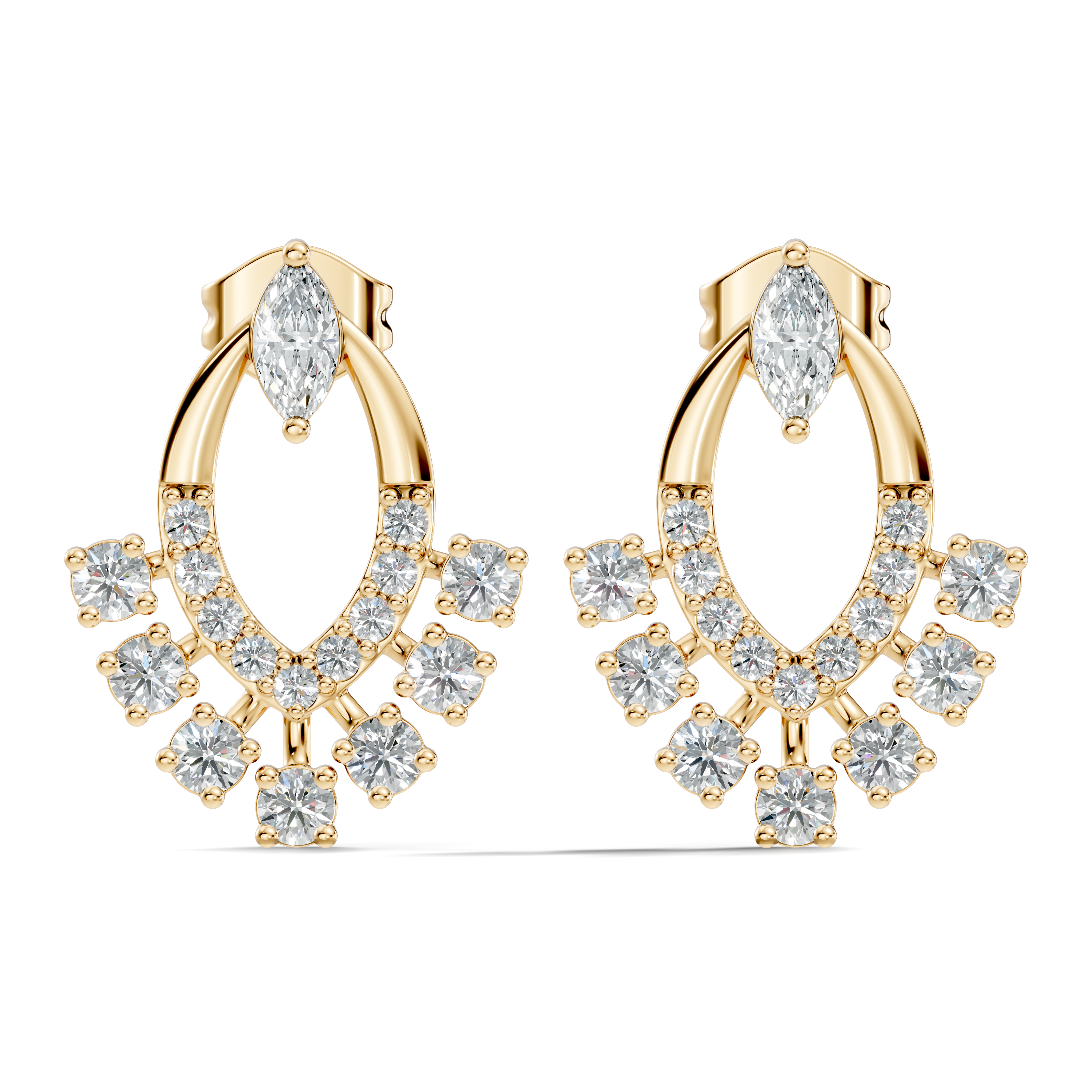 Marquise & Round Diamond Oval Sunburst Fringe Stud