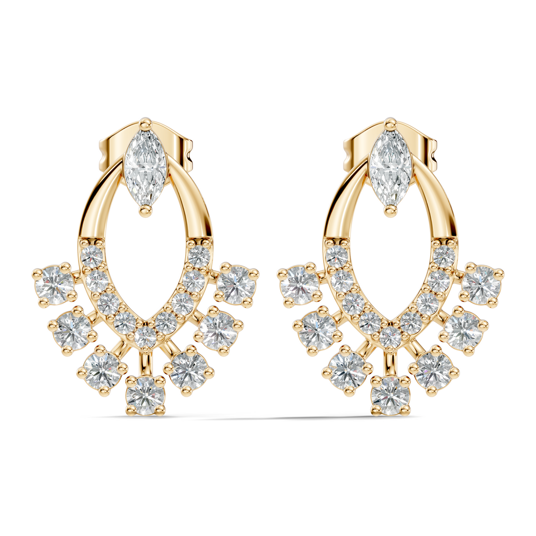 Marquise & Round Diamond Oval Sunburst Fringe Stud