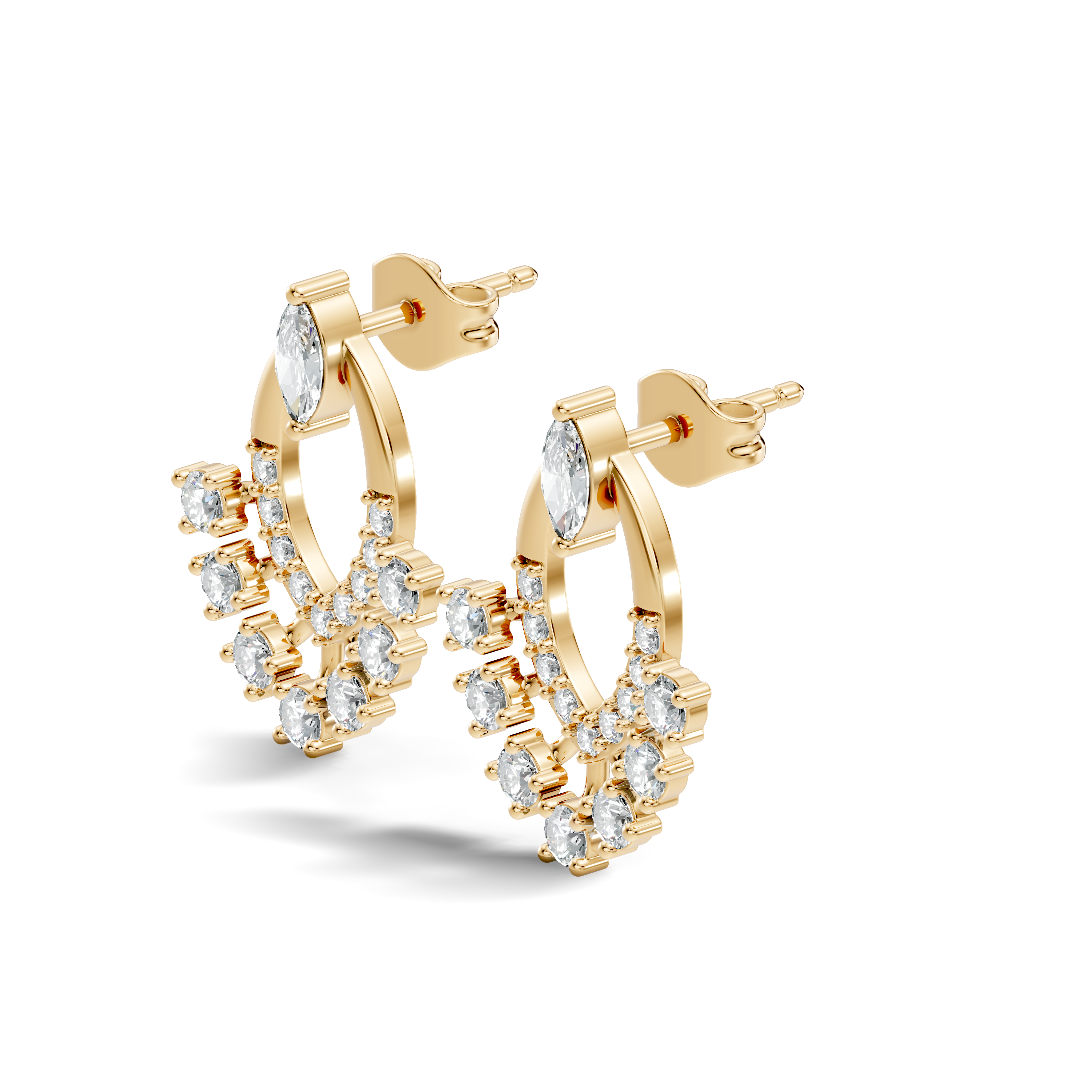 Marquise & Round Diamond Oval Sunburst Fringe Stud