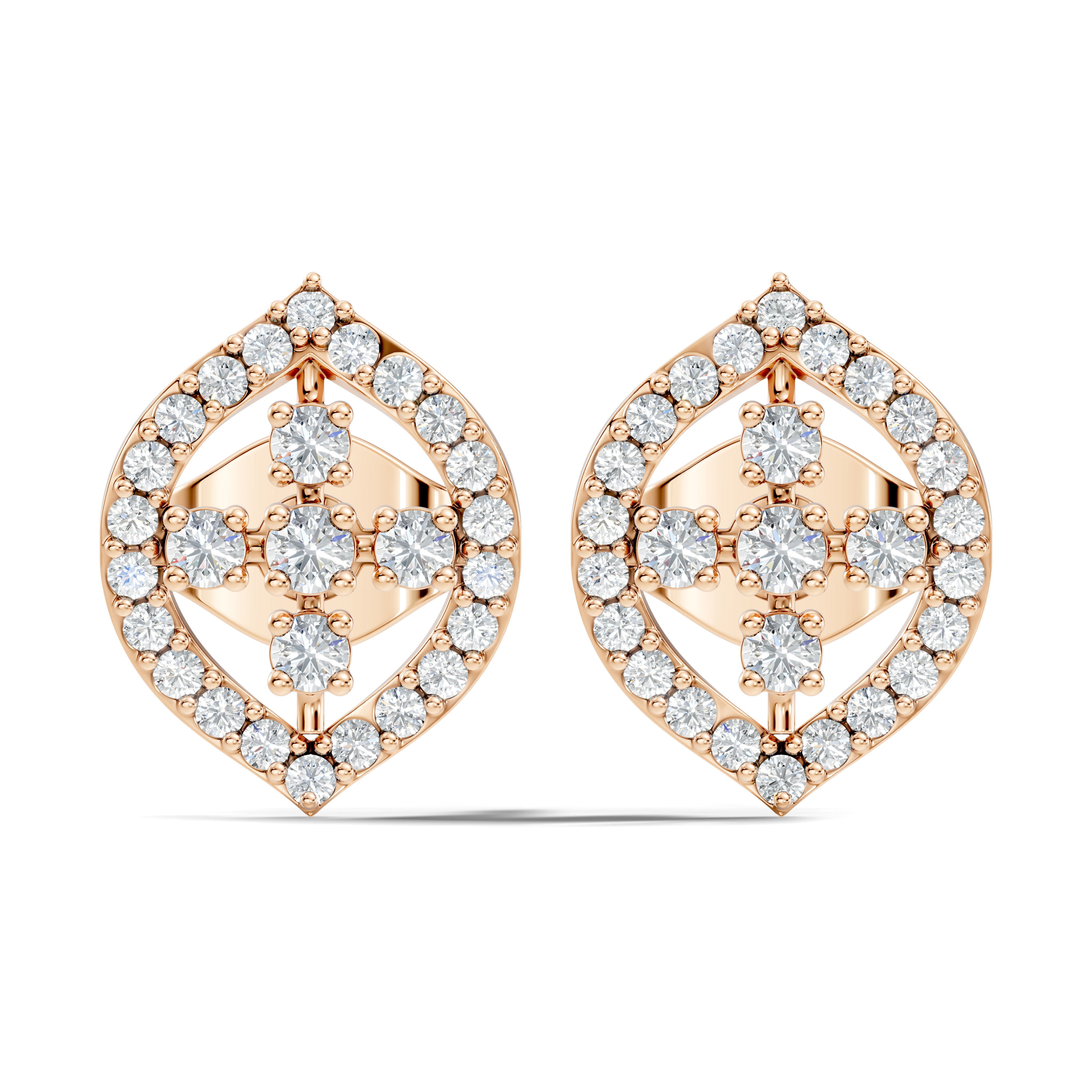 Round Diamond Marquise Openwork Cluster Stud