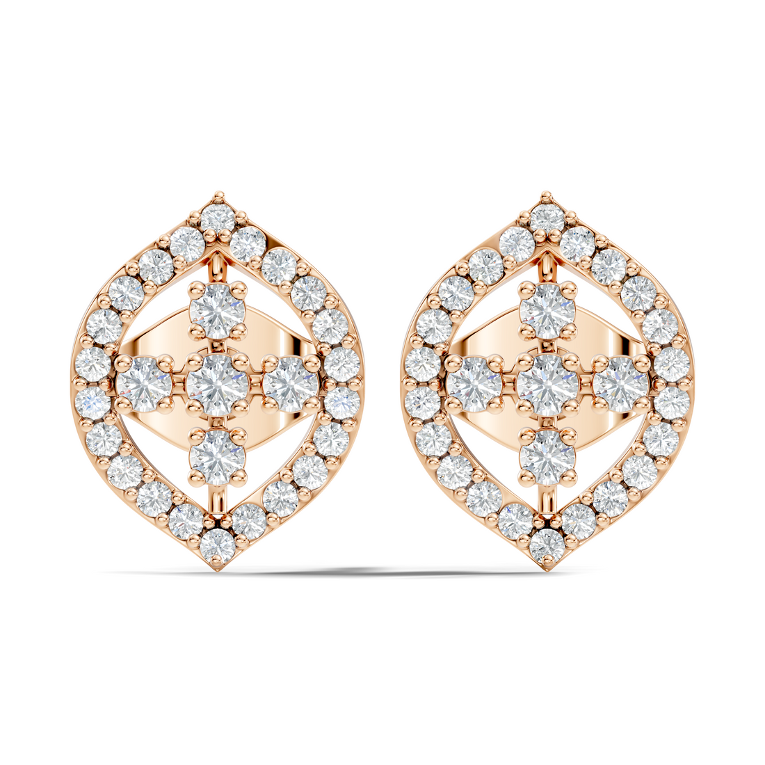 Round Diamond Marquise Openwork Cluster Stud