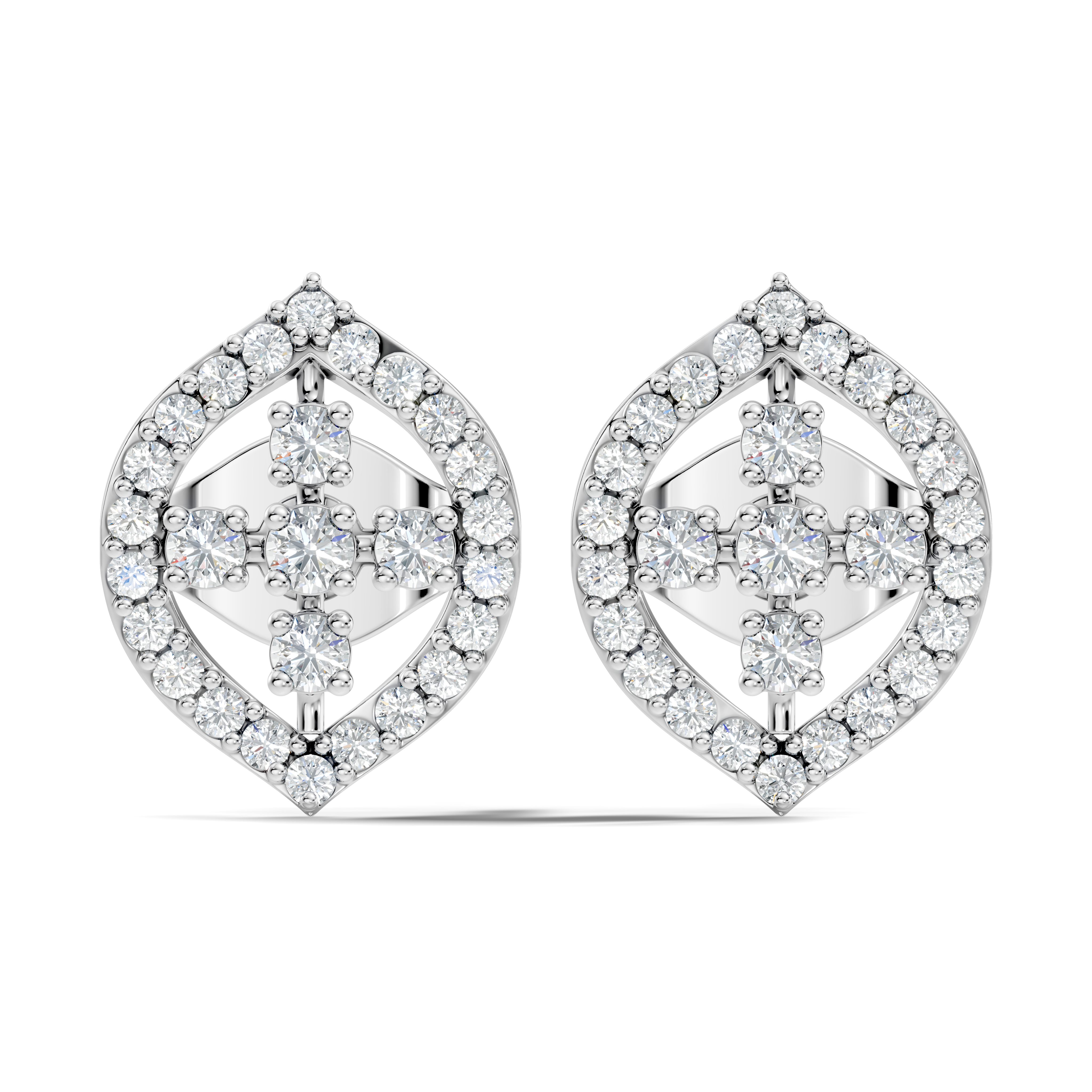 Round Diamond Marquise Openwork Cluster Stud