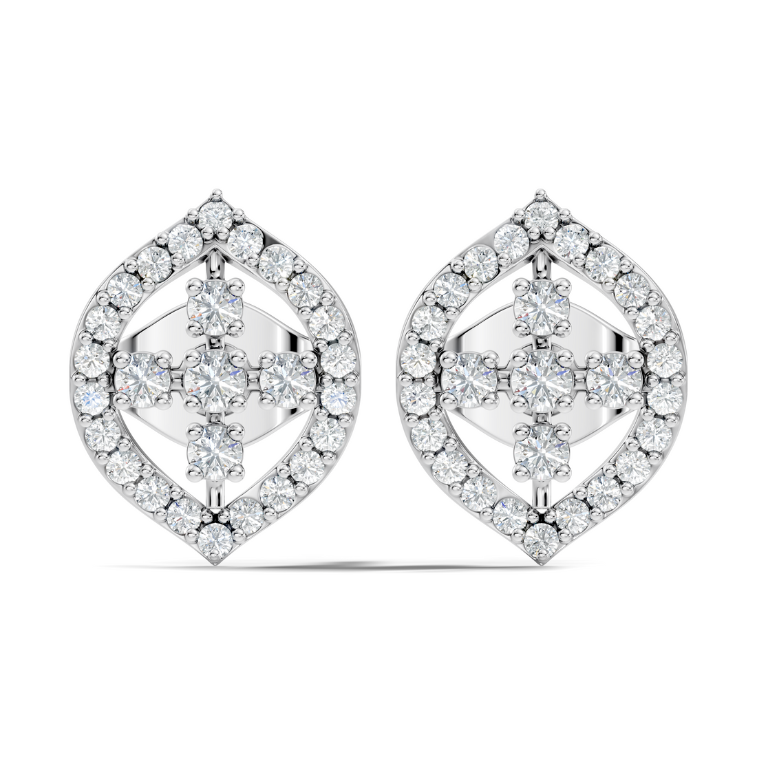Round Diamond Marquise Openwork Cluster Stud