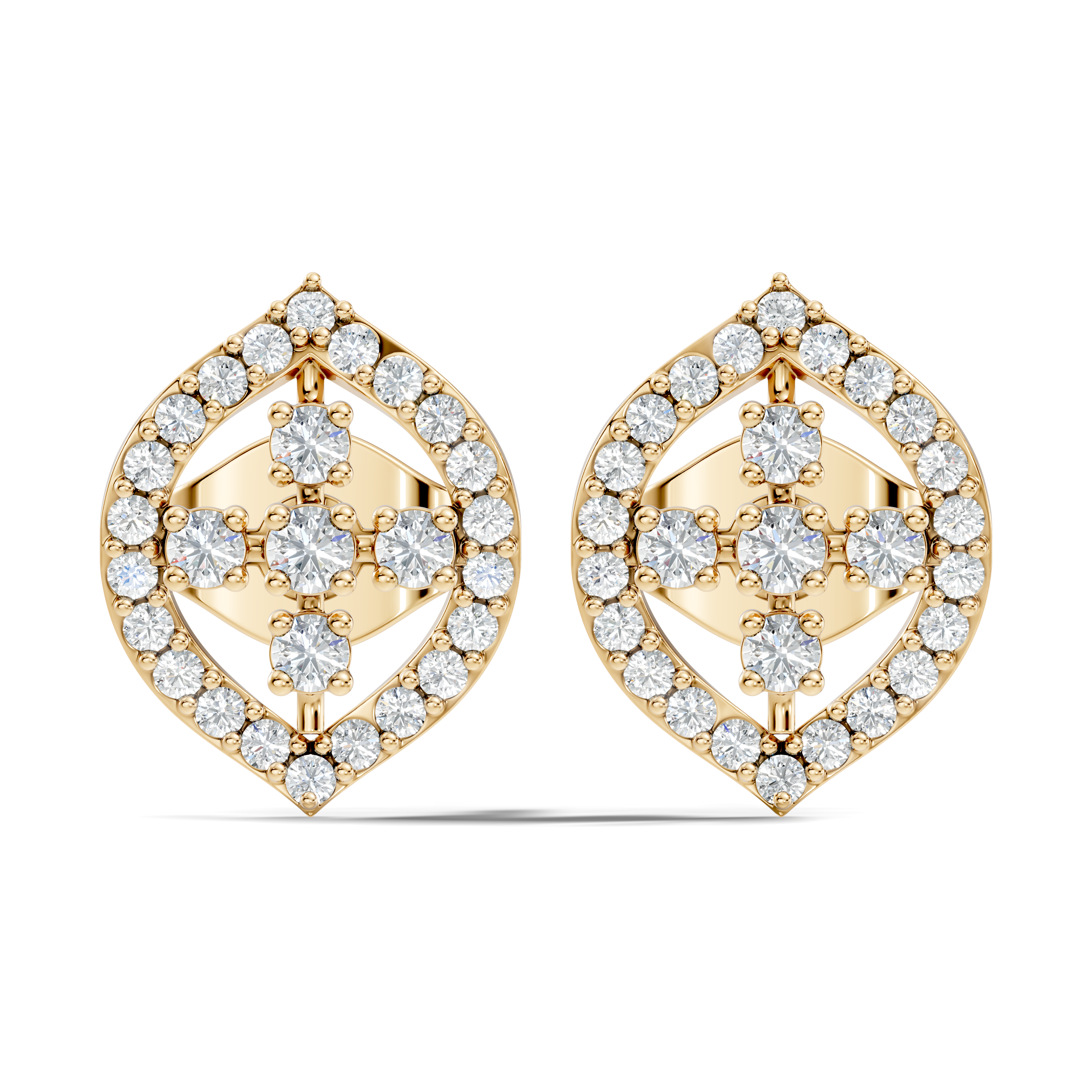 Round Diamond Marquise Openwork Cluster Stud