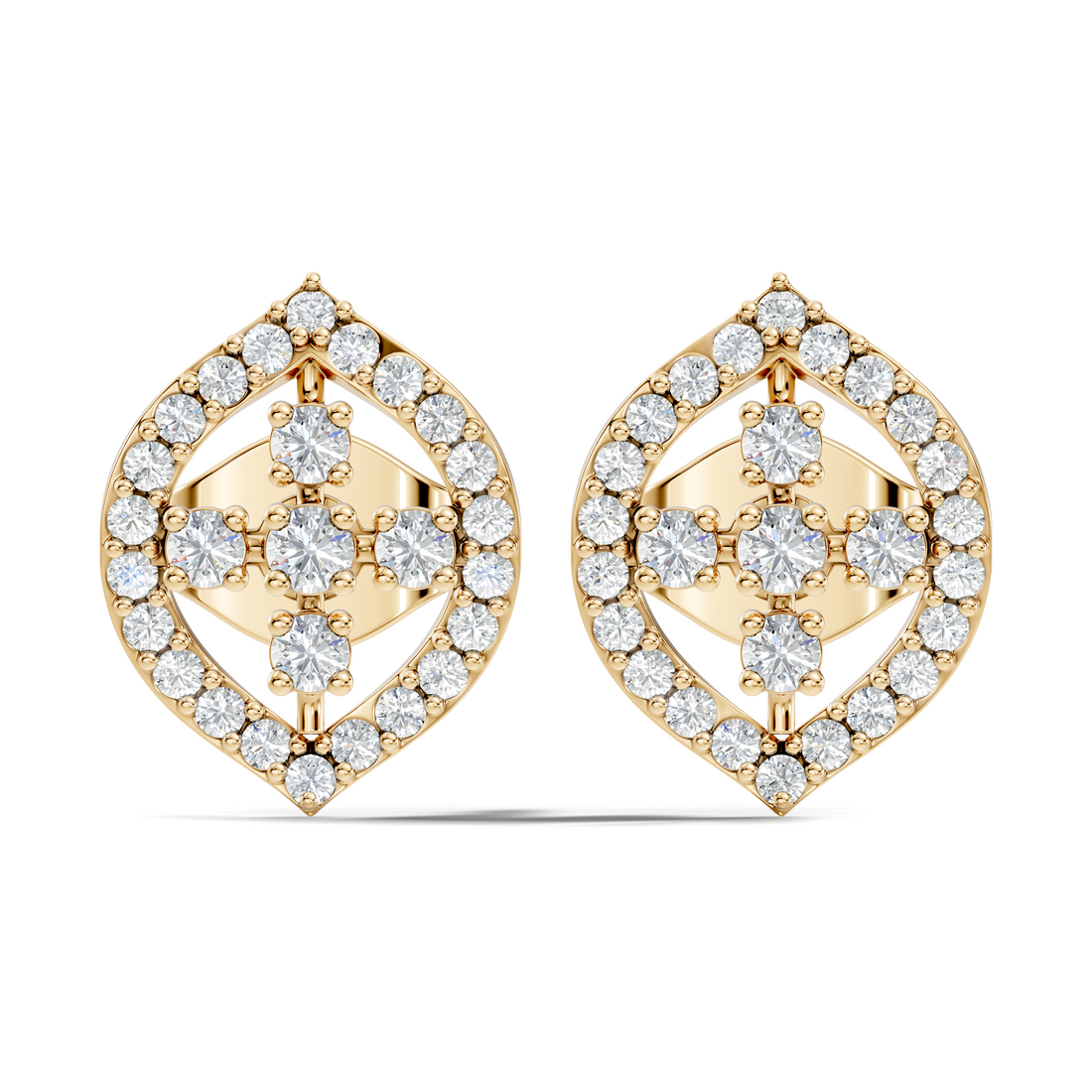 Round Diamond Marquise Openwork Cluster Stud