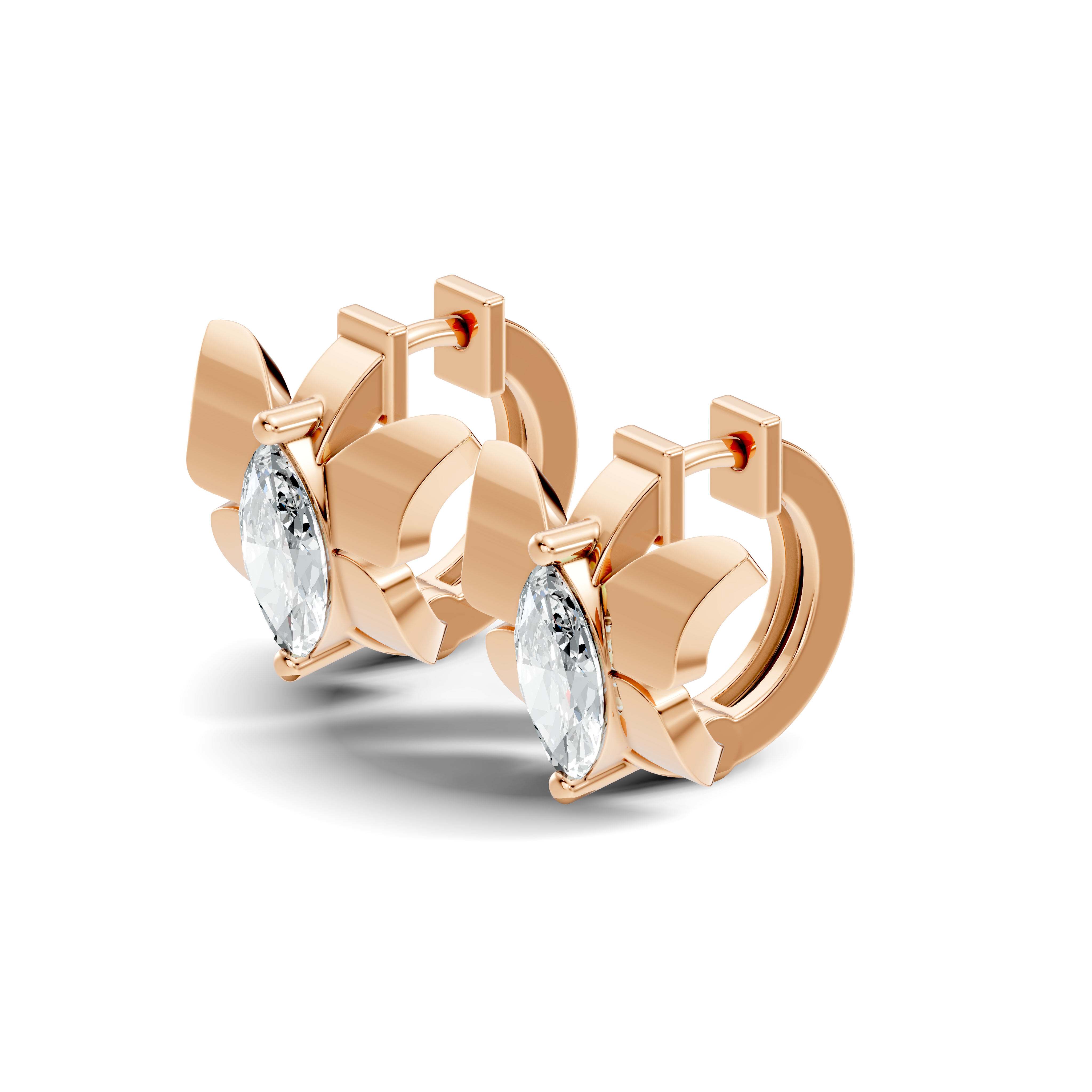 Marquise Diamond Butterfly Solitaire Huggie Hoop Earrings
