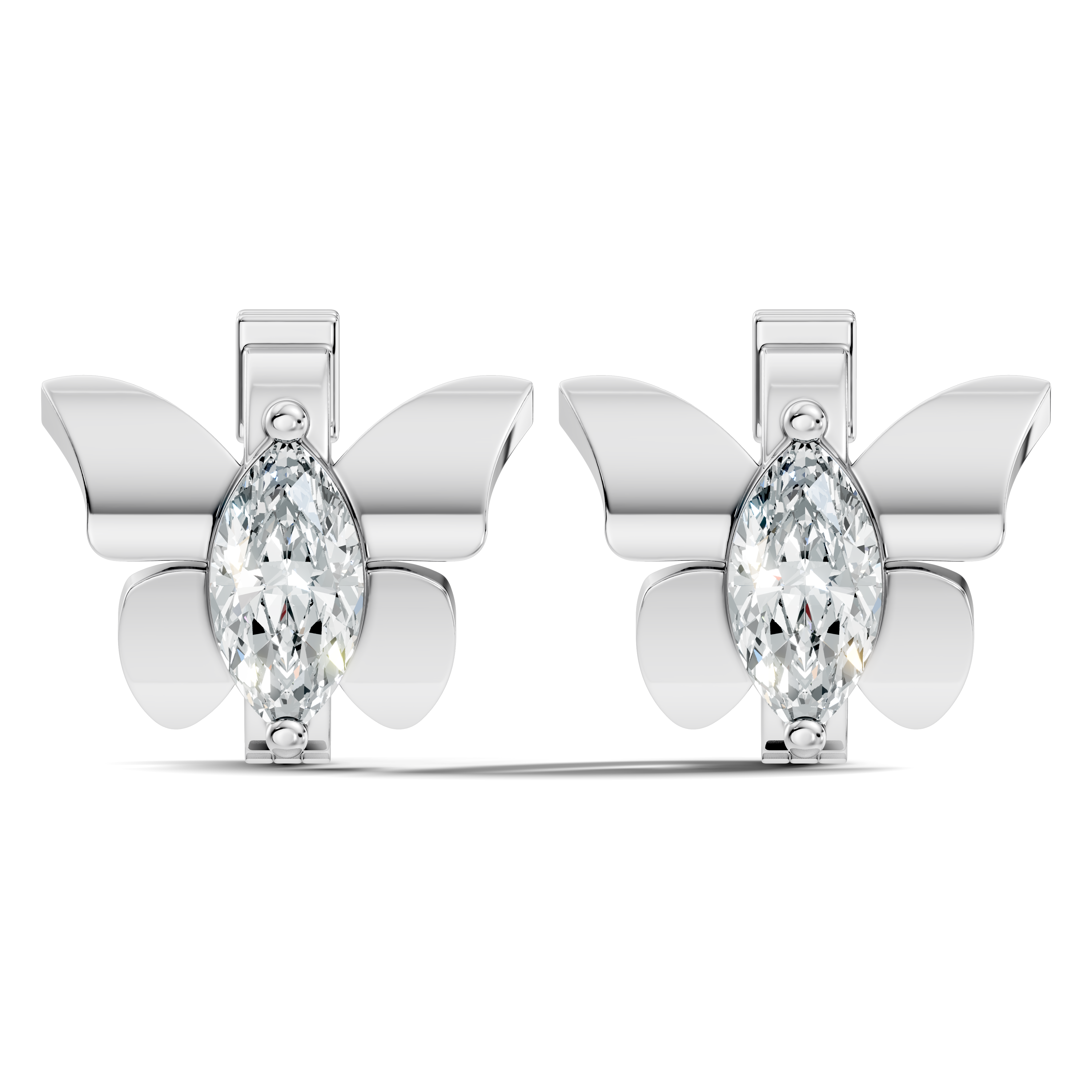 Marquise Diamond Butterfly Solitaire Huggie Hoop Earrings