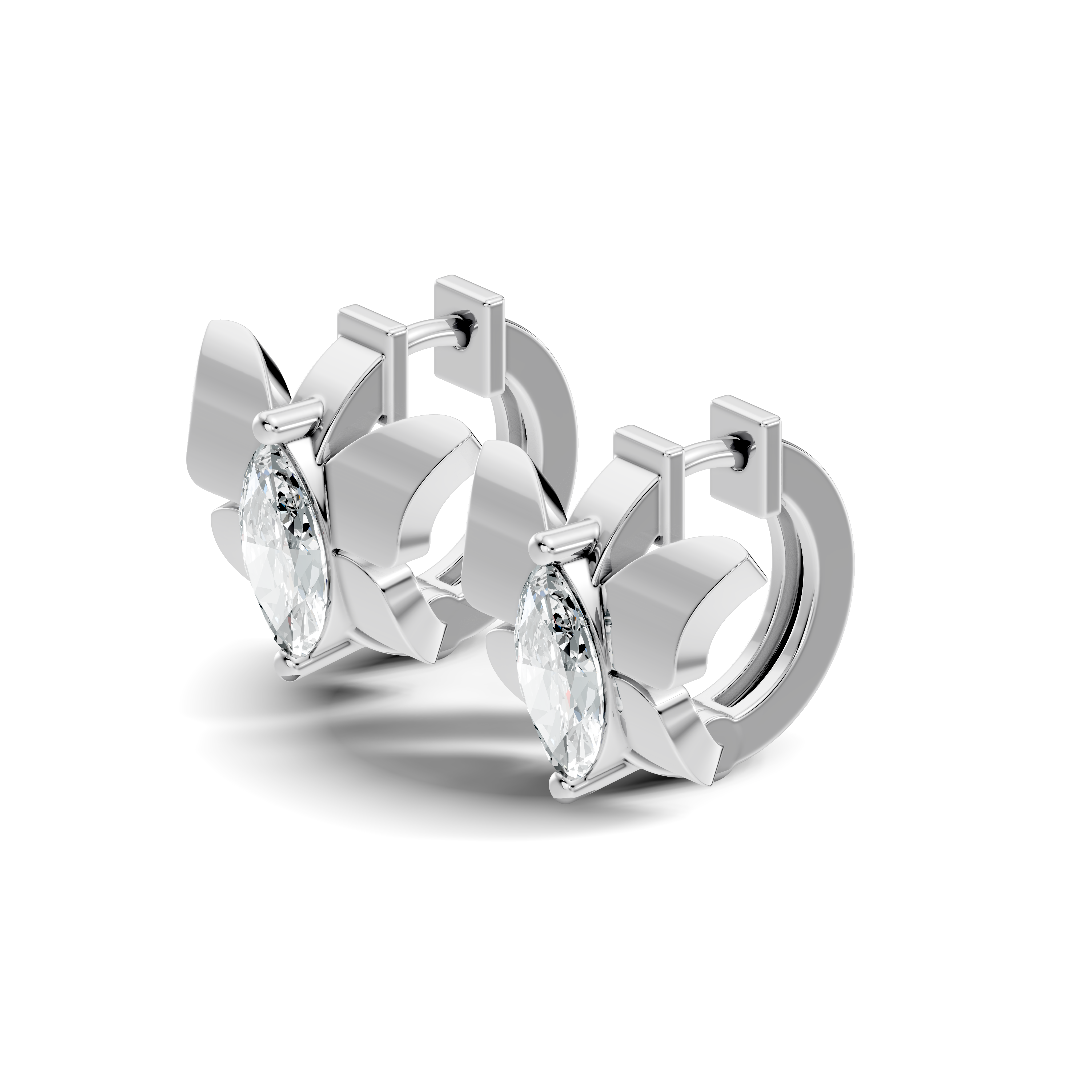 Marquise Diamond Butterfly Solitaire Huggie Hoop Earrings