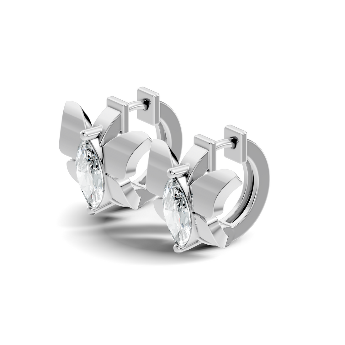 Marquise Diamond Butterfly Solitaire Huggie Hoop Earrings
