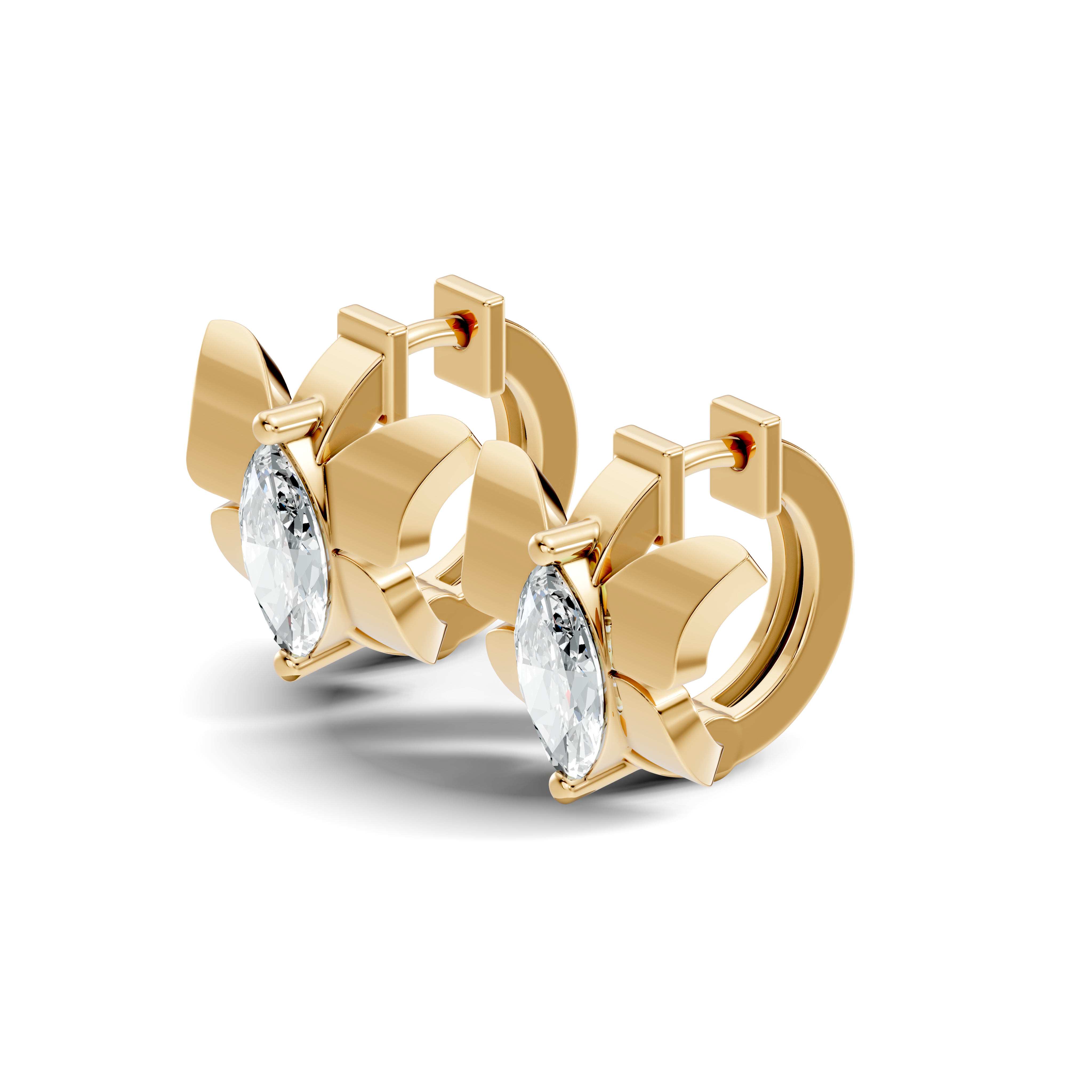 Marquise Diamond Butterfly Solitaire Huggie Hoop Earrings