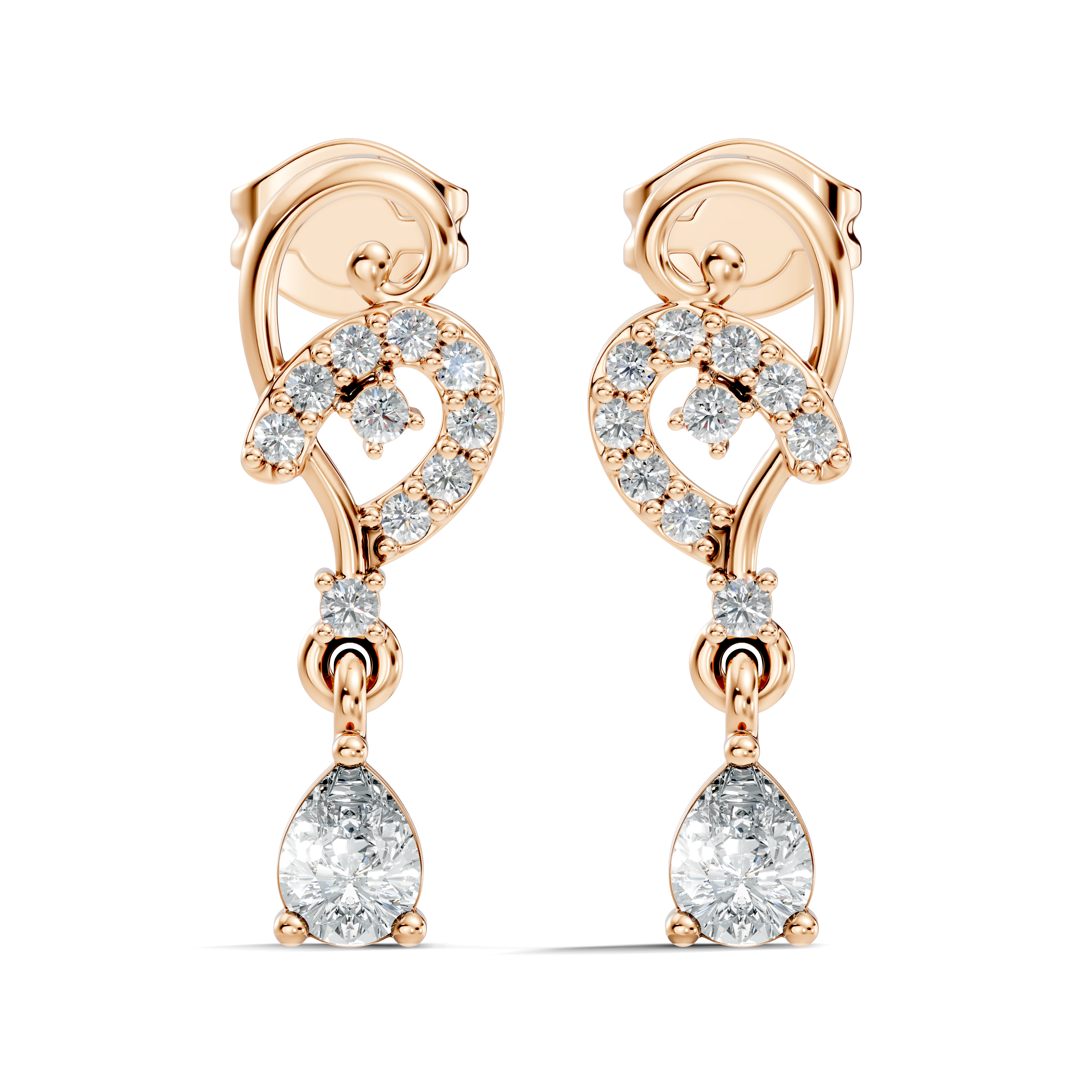Pear & Round Diamond Swirl Drop Stud