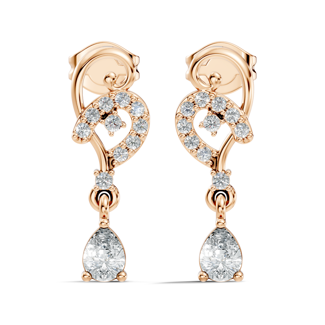 Pear & Round Diamond Swirl Drop Stud