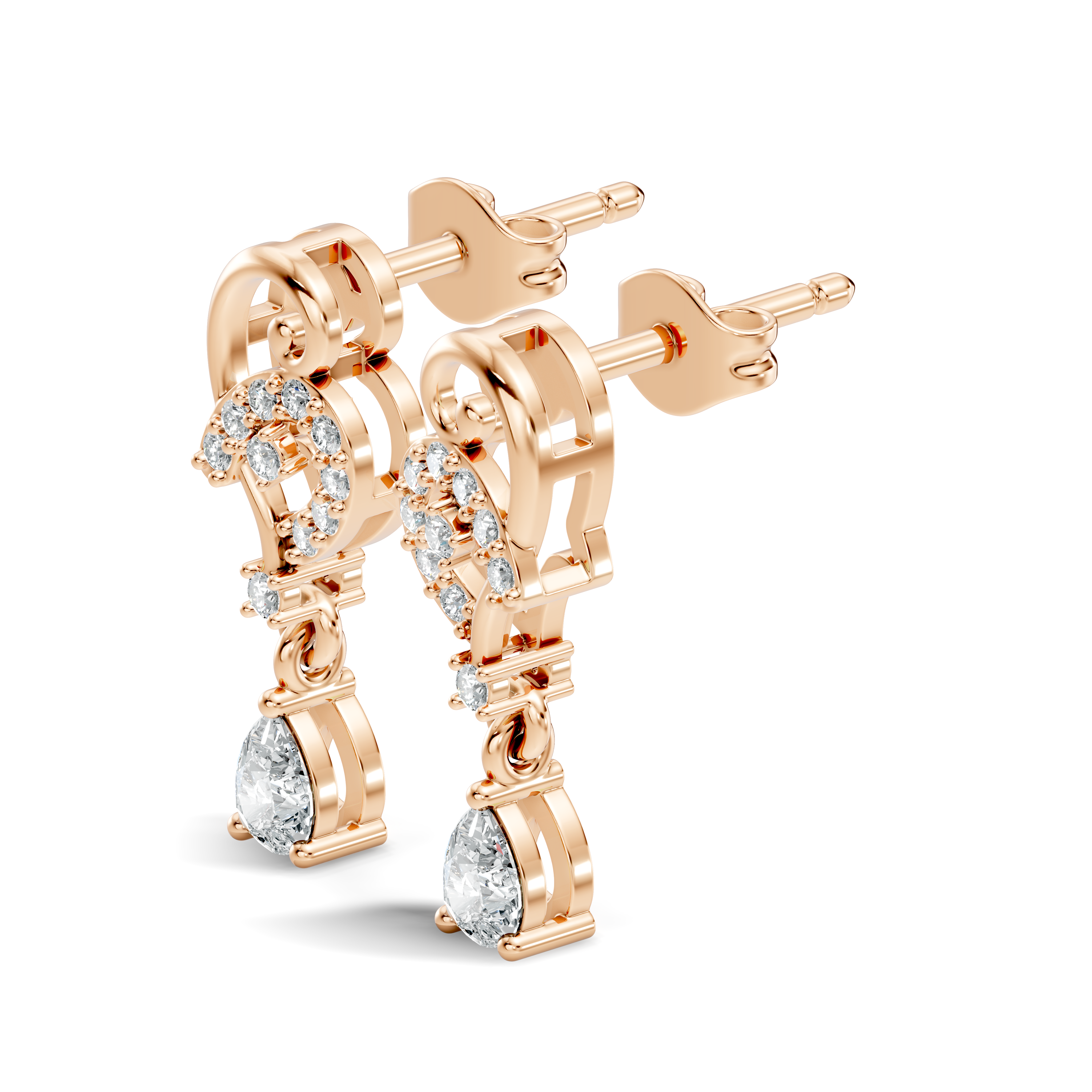 Pear & Round Diamond Swirl Drop Stud