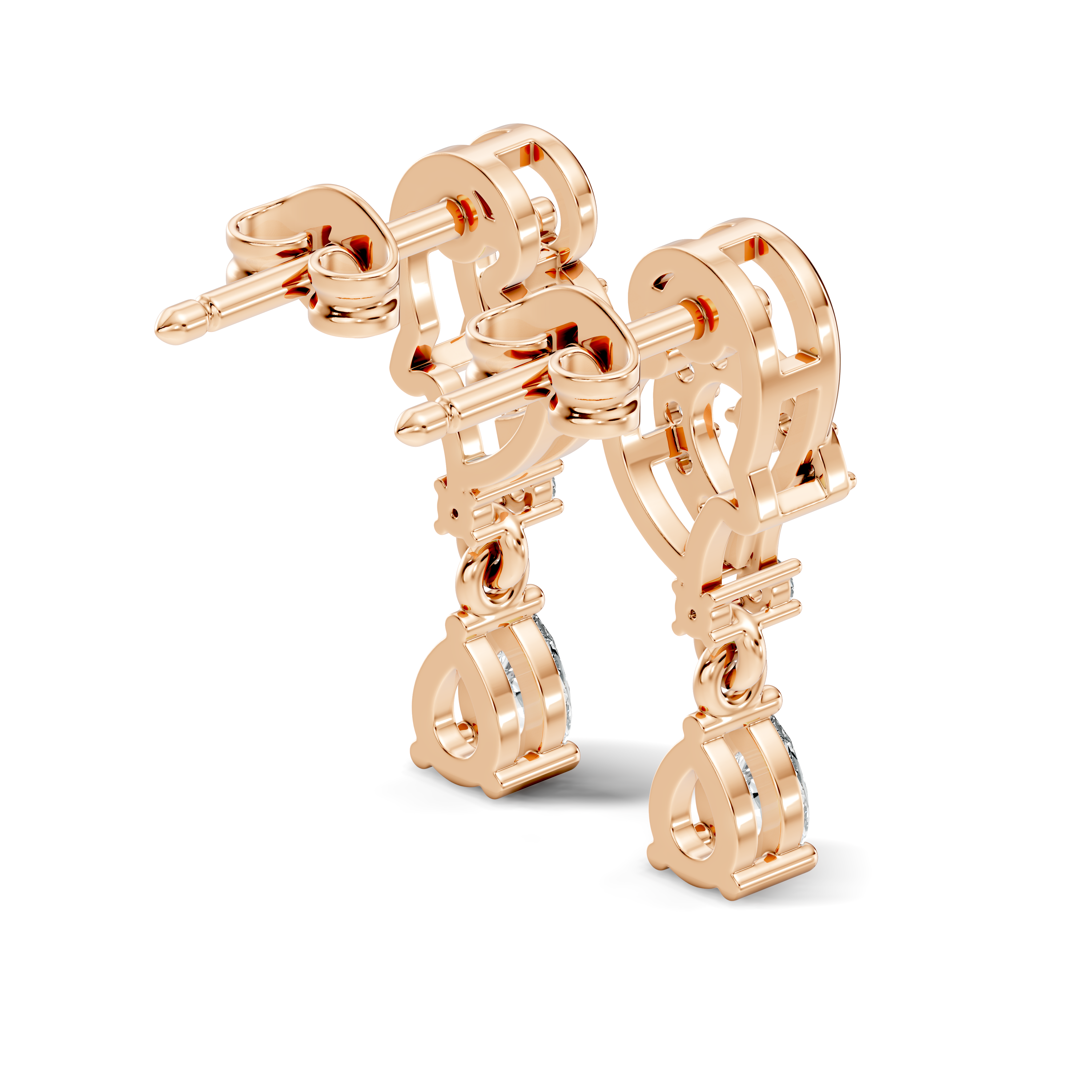 Pear & Round Diamond Swirl Drop Stud