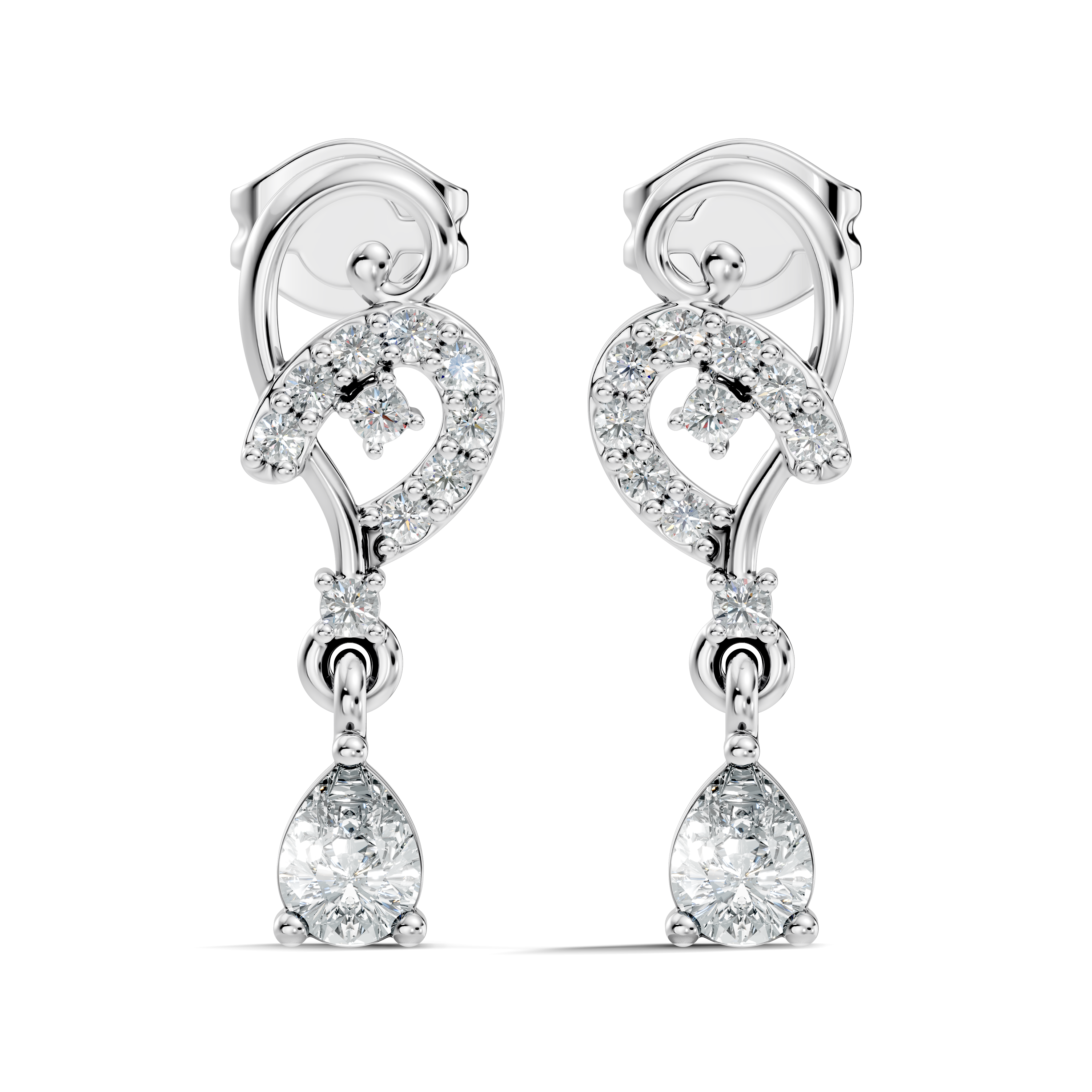 Pear & Round Diamond Swirl Drop Stud