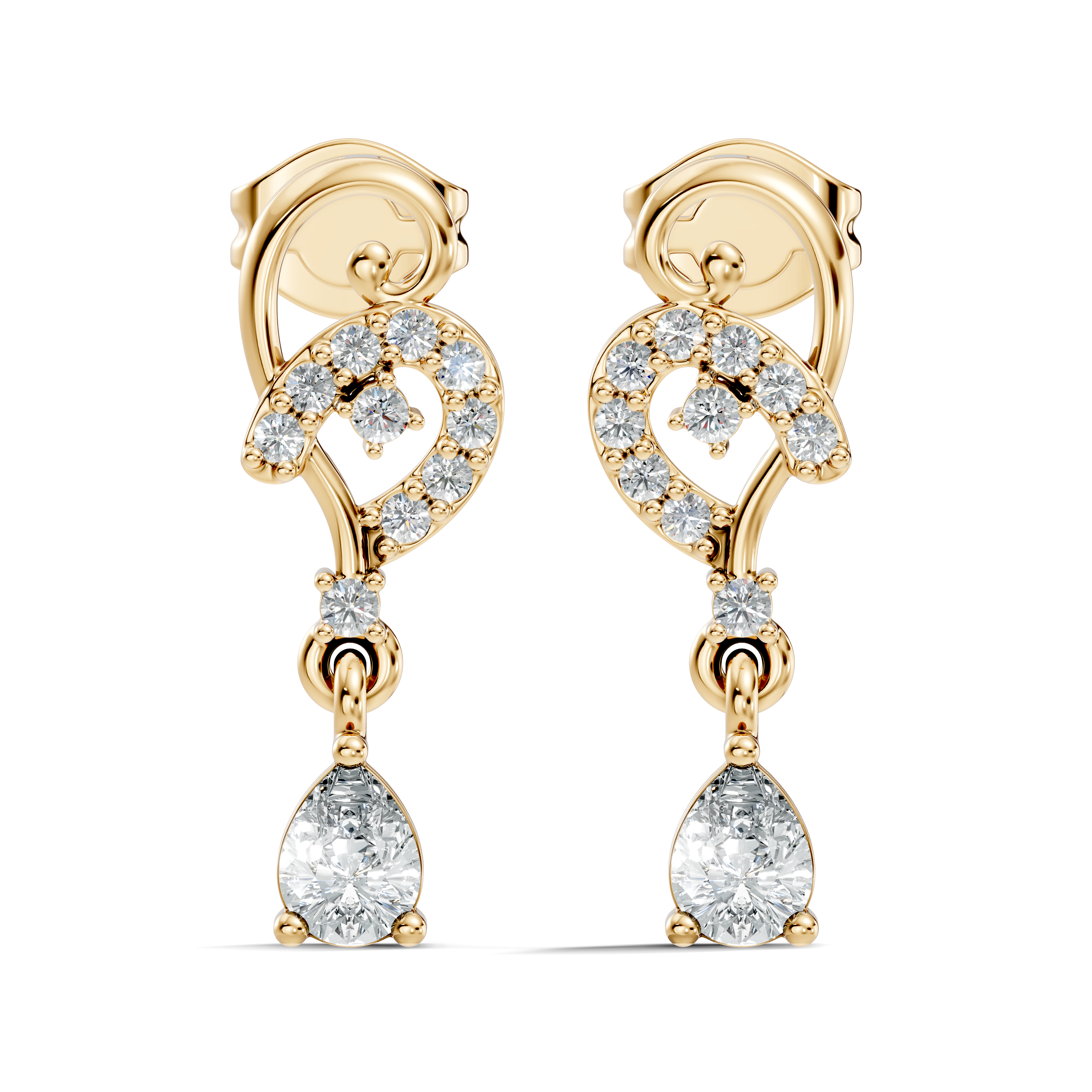 Pear & Round Diamond Swirl Drop Stud