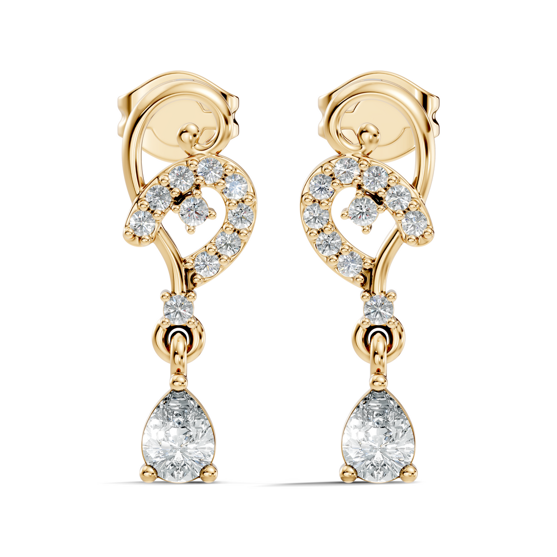 Pear & Round Diamond Swirl Drop Stud
