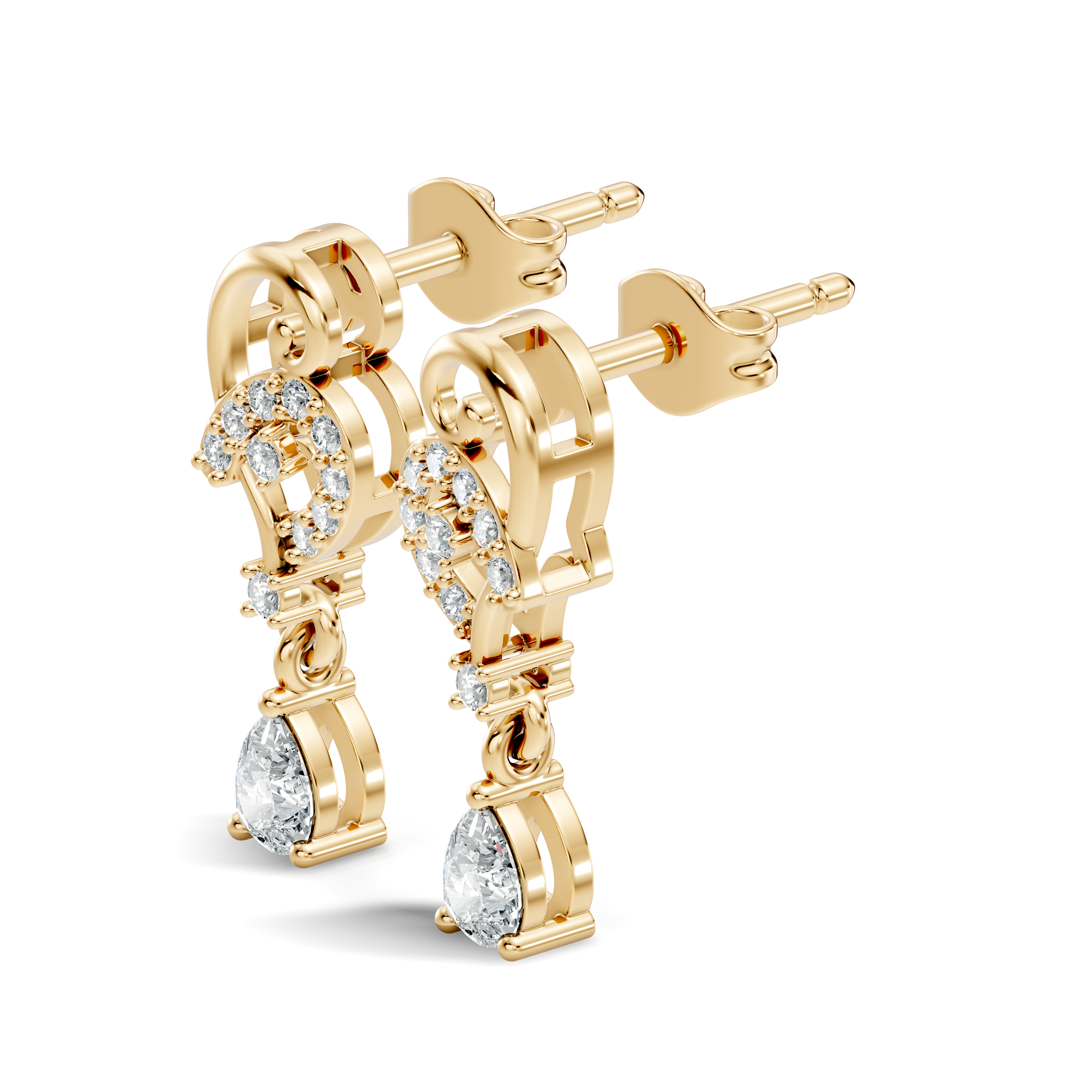 Pear & Round Diamond Swirl Drop Stud