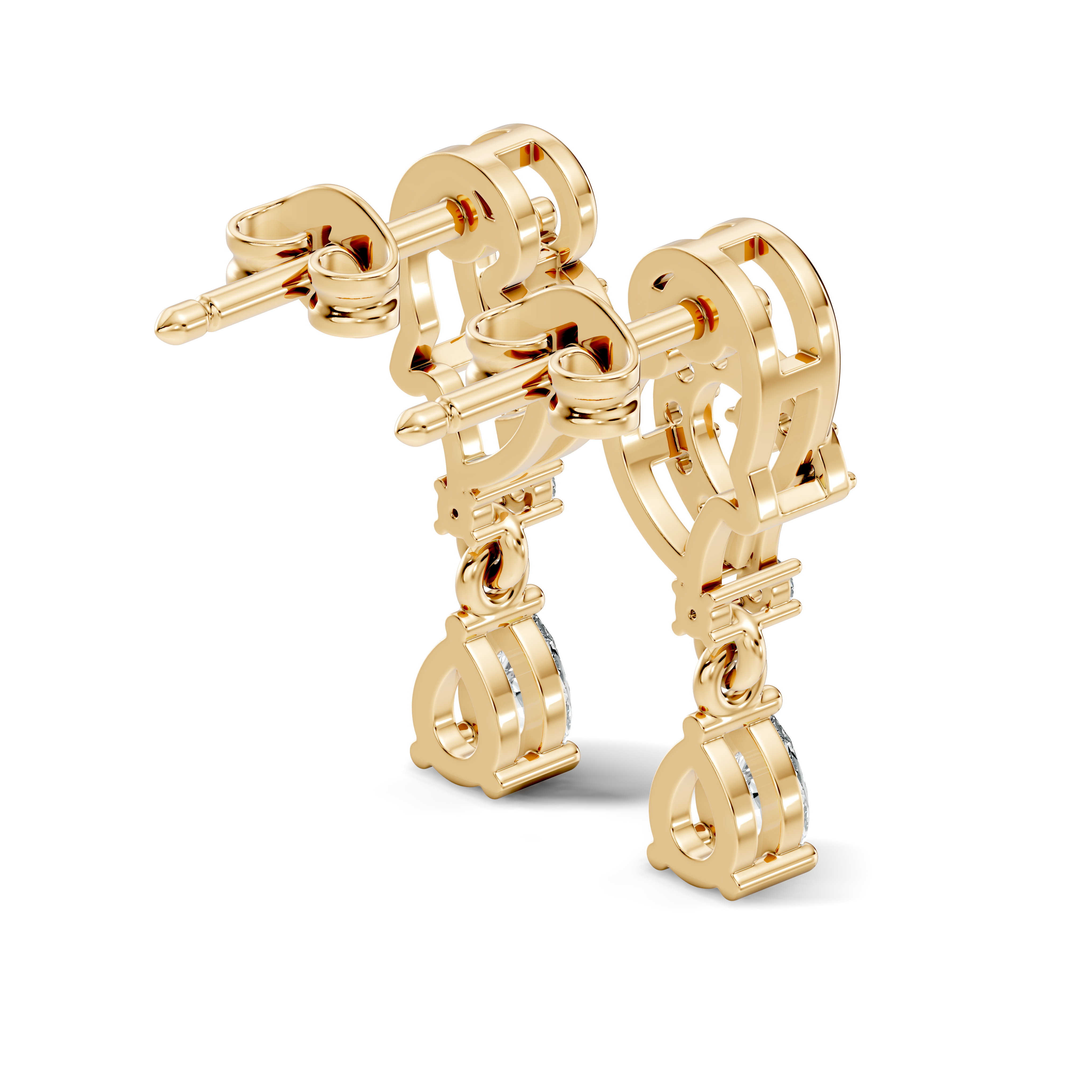 Pear & Round Diamond Swirl Drop Stud
