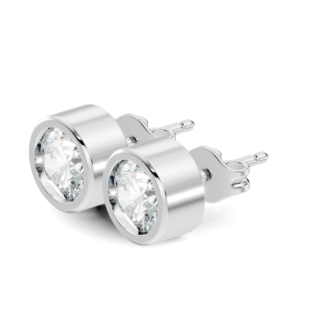 Round Diamond Bezel Set Solitaire Stud Earrings (0.80 TCW)