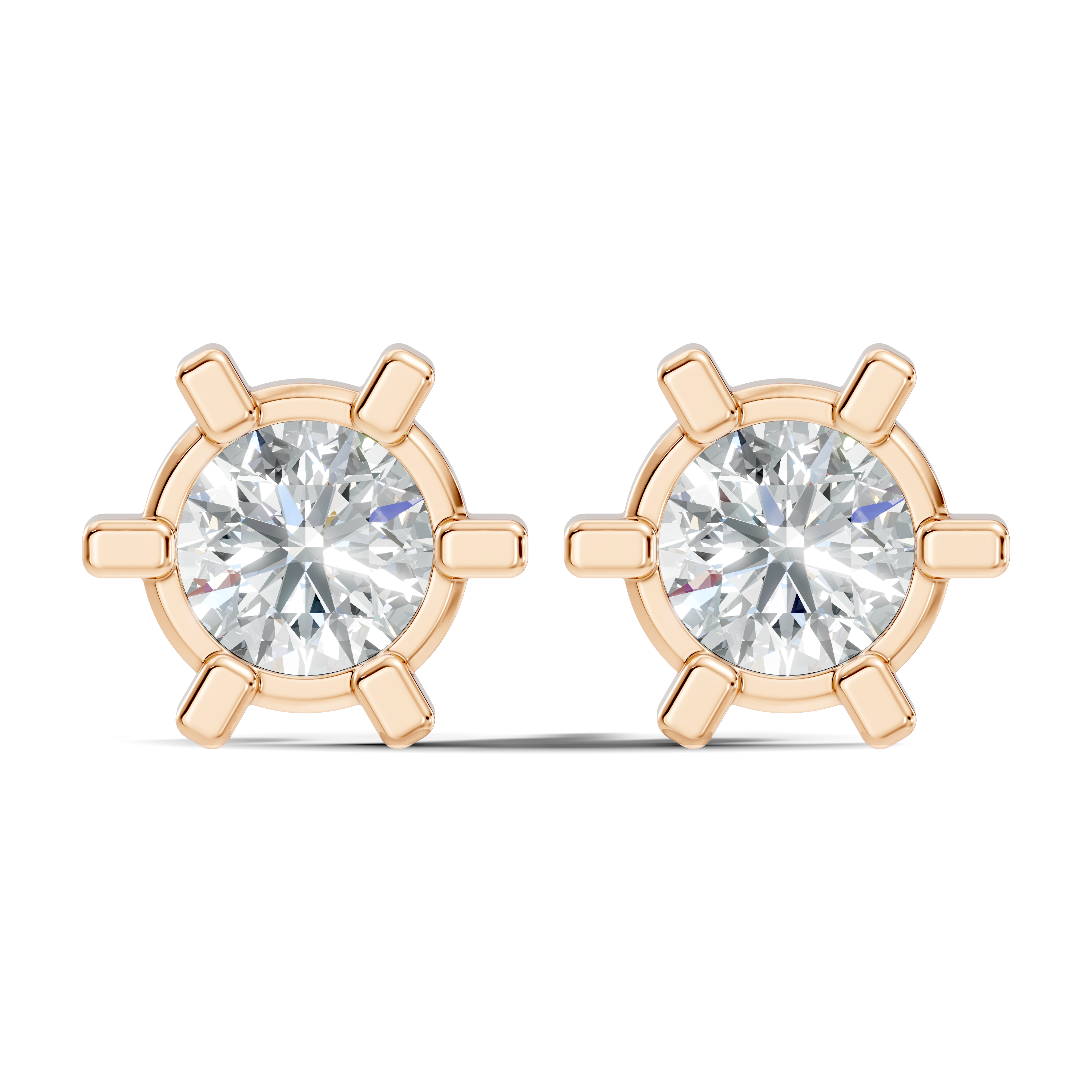 Round Diamond 6-Prong Sunburst Solitaire Stud