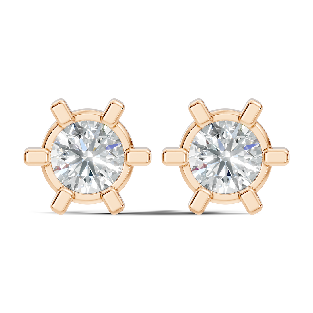 Round Diamond 6-Prong Sunburst Solitaire Stud