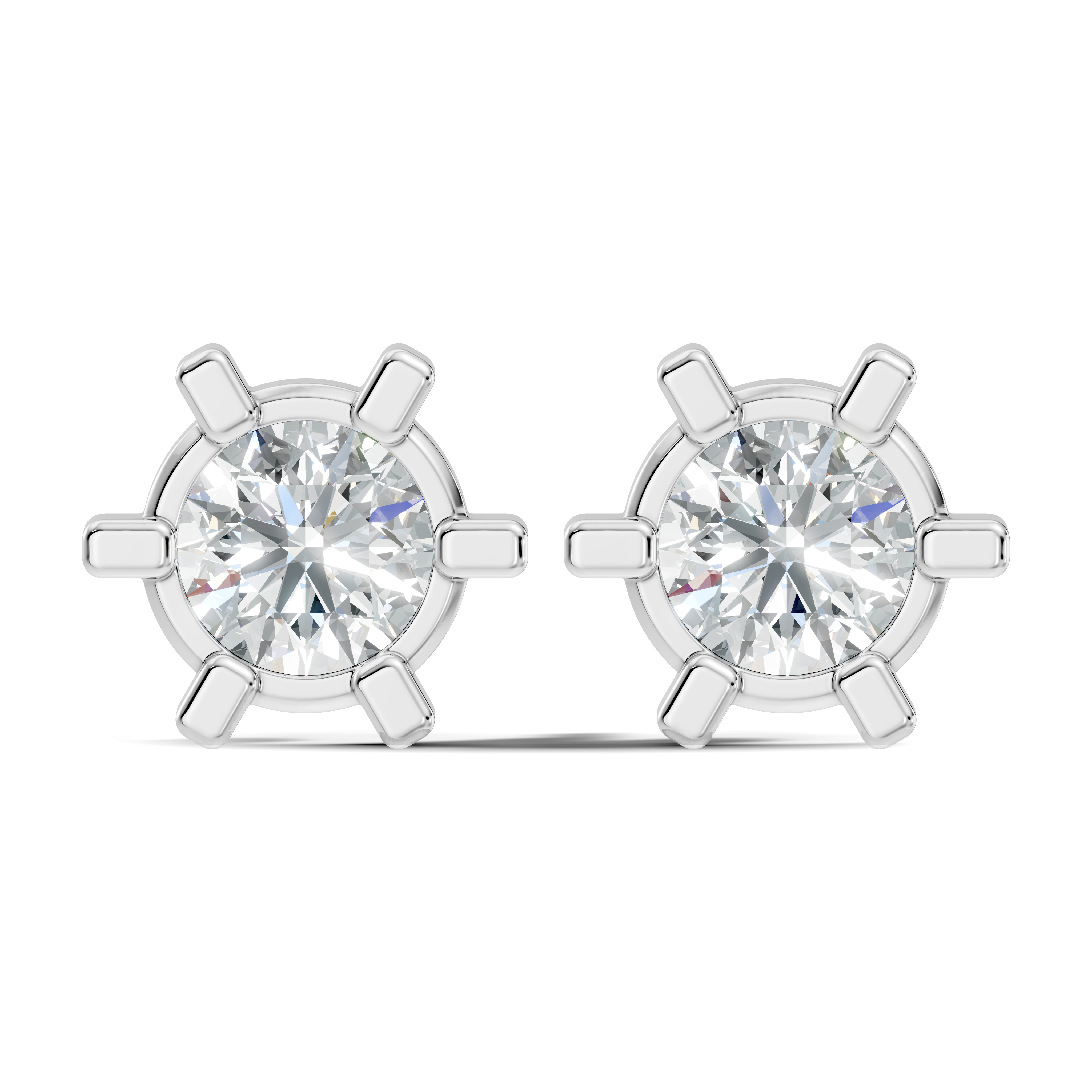Round Diamond 6-Prong Sunburst Solitaire Stud