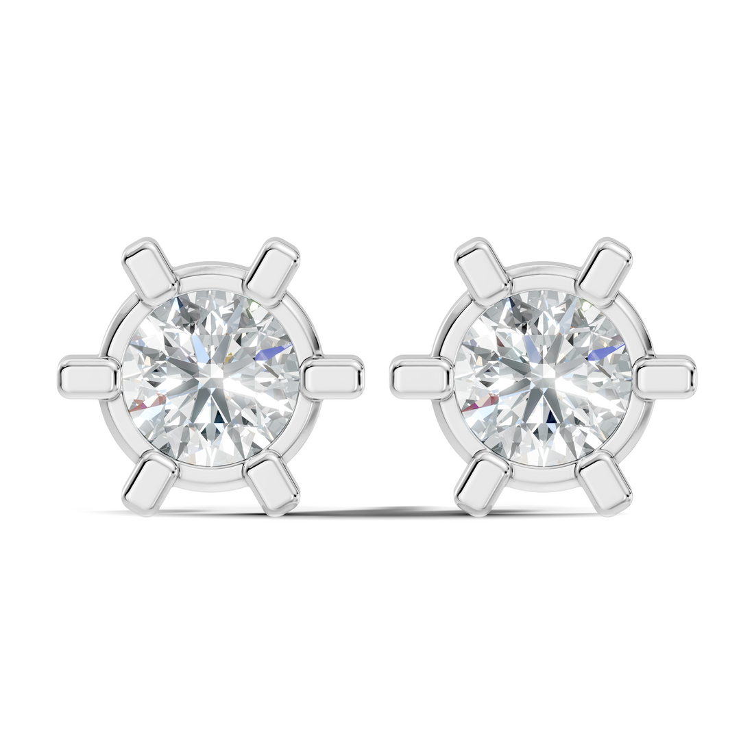 Round Diamond 6-Prong Sunburst Solitaire Stud