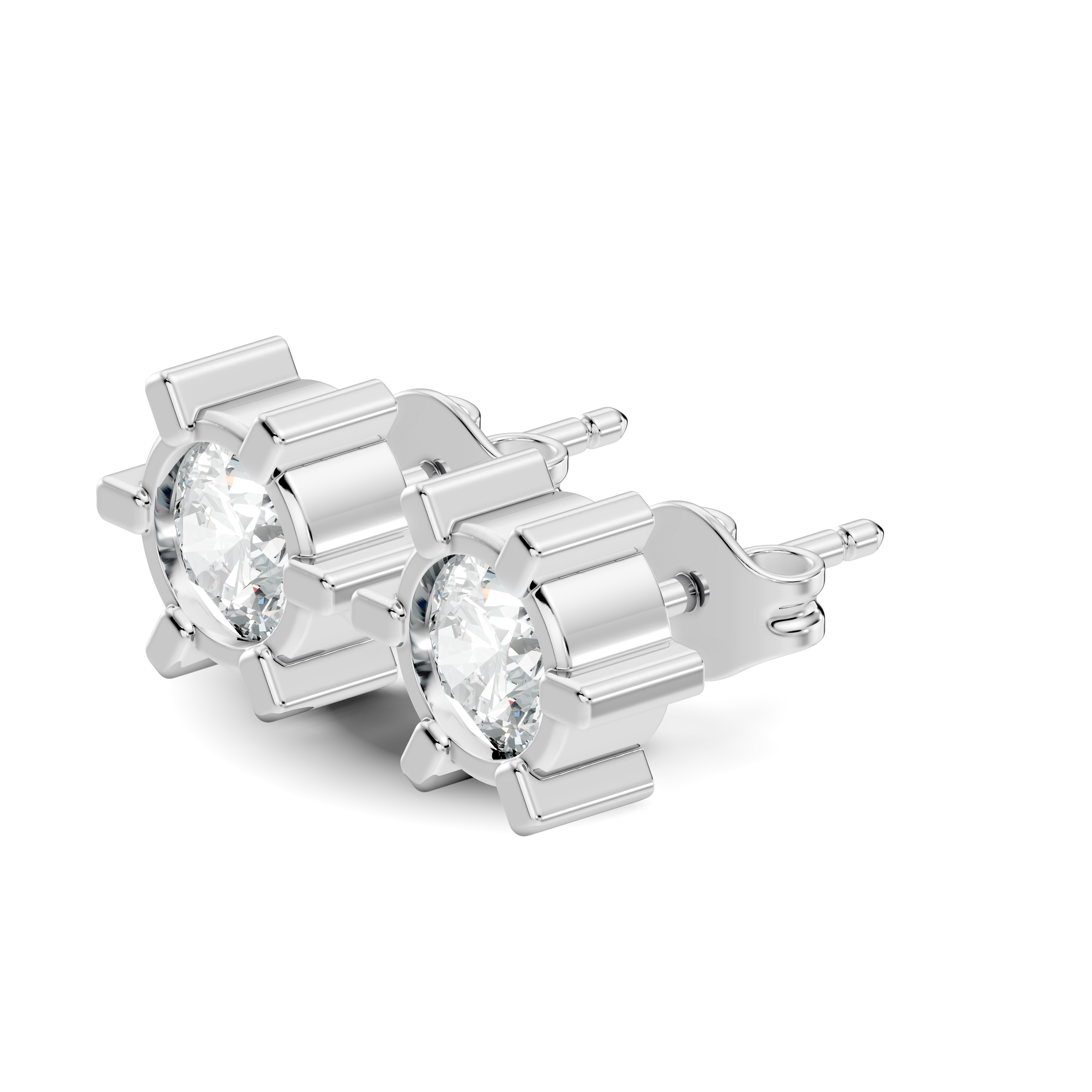 Round Diamond 6-Prong Sunburst Solitaire Stud