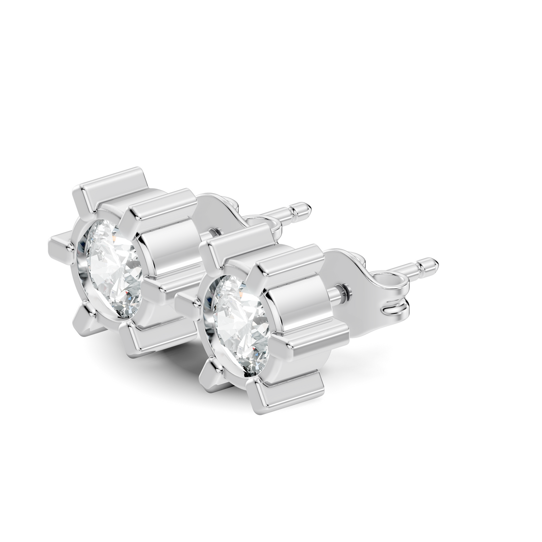 Round Diamond 6-Prong Sunburst Solitaire Stud