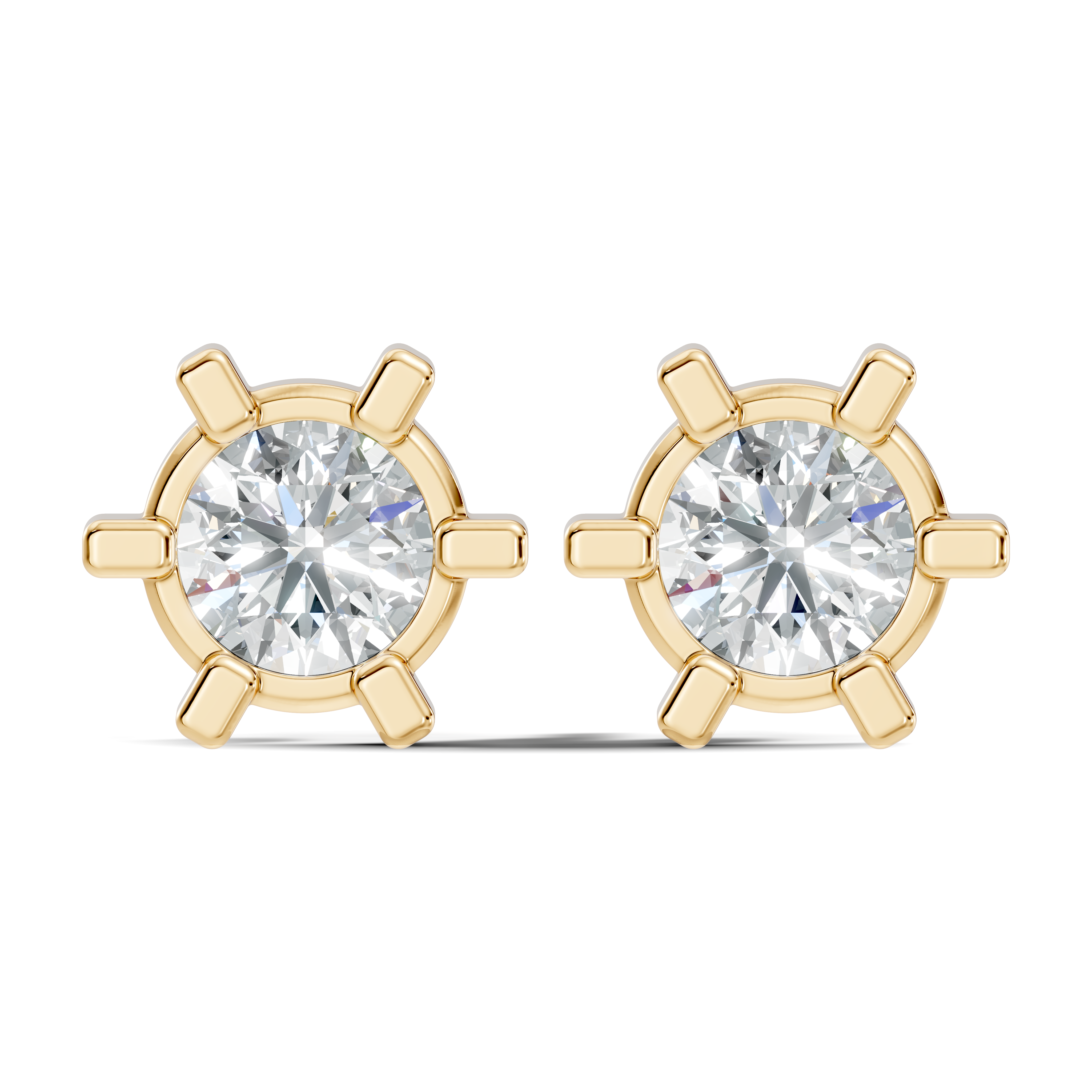Round Diamond 6-Prong Sunburst Solitaire Stud