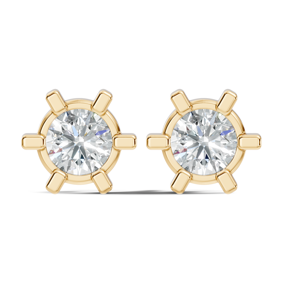 Round Diamond 6-Prong Sunburst Solitaire Stud