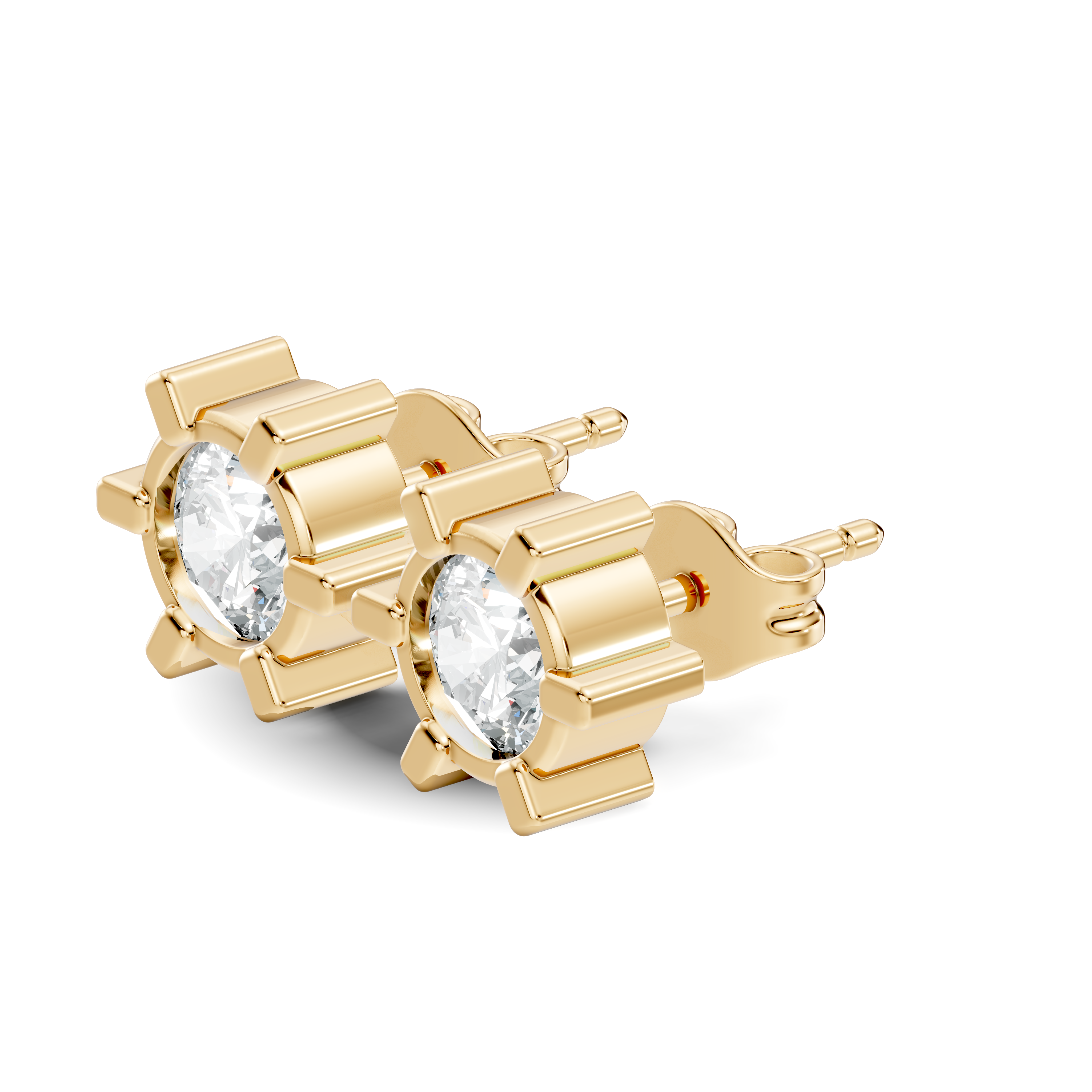 Round Diamond 6-Prong Sunburst Solitaire Stud