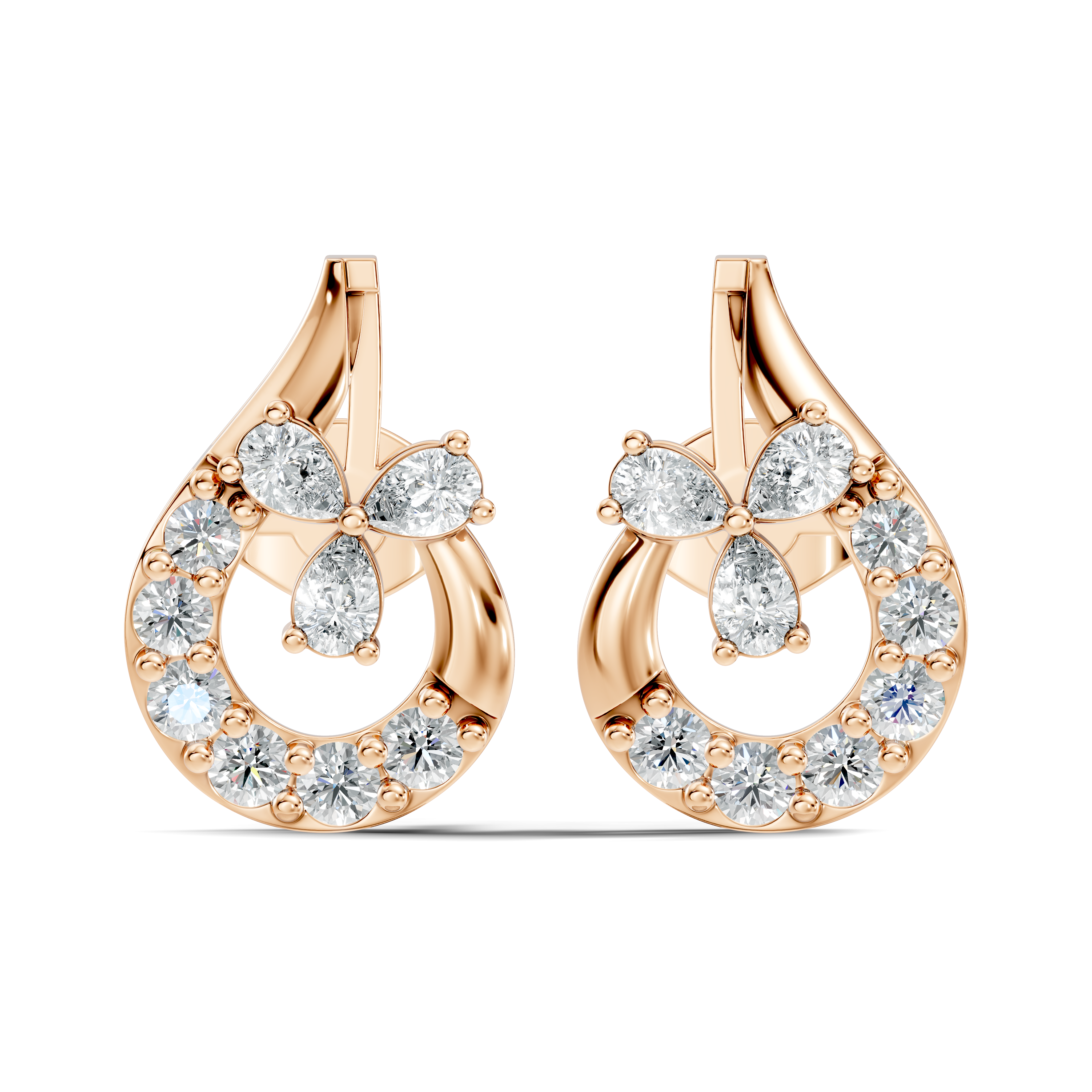 Pear & Round Diamond Teardrop Floral Cluster Stud