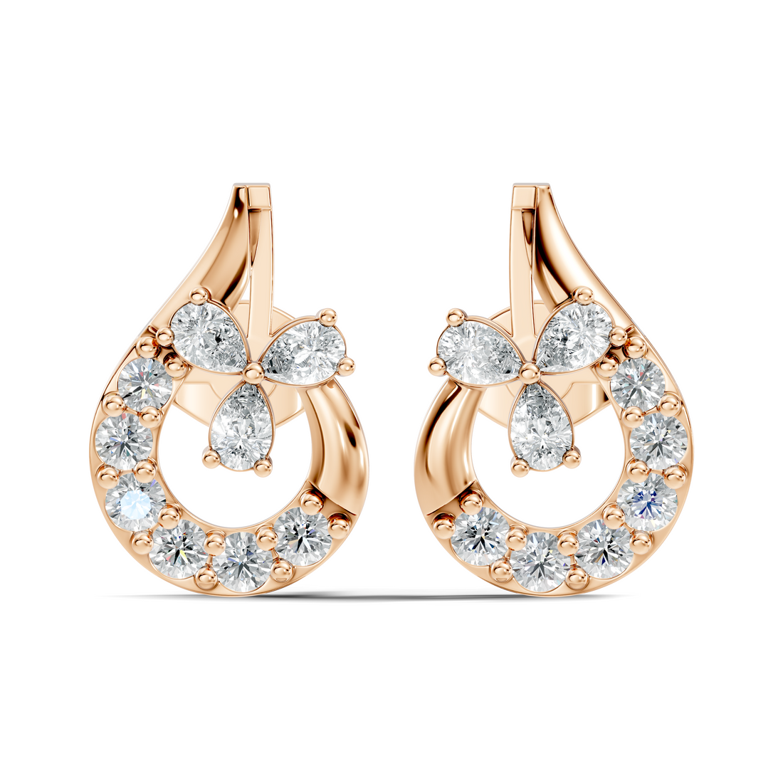 Pear & Round Diamond Teardrop Floral Cluster Stud