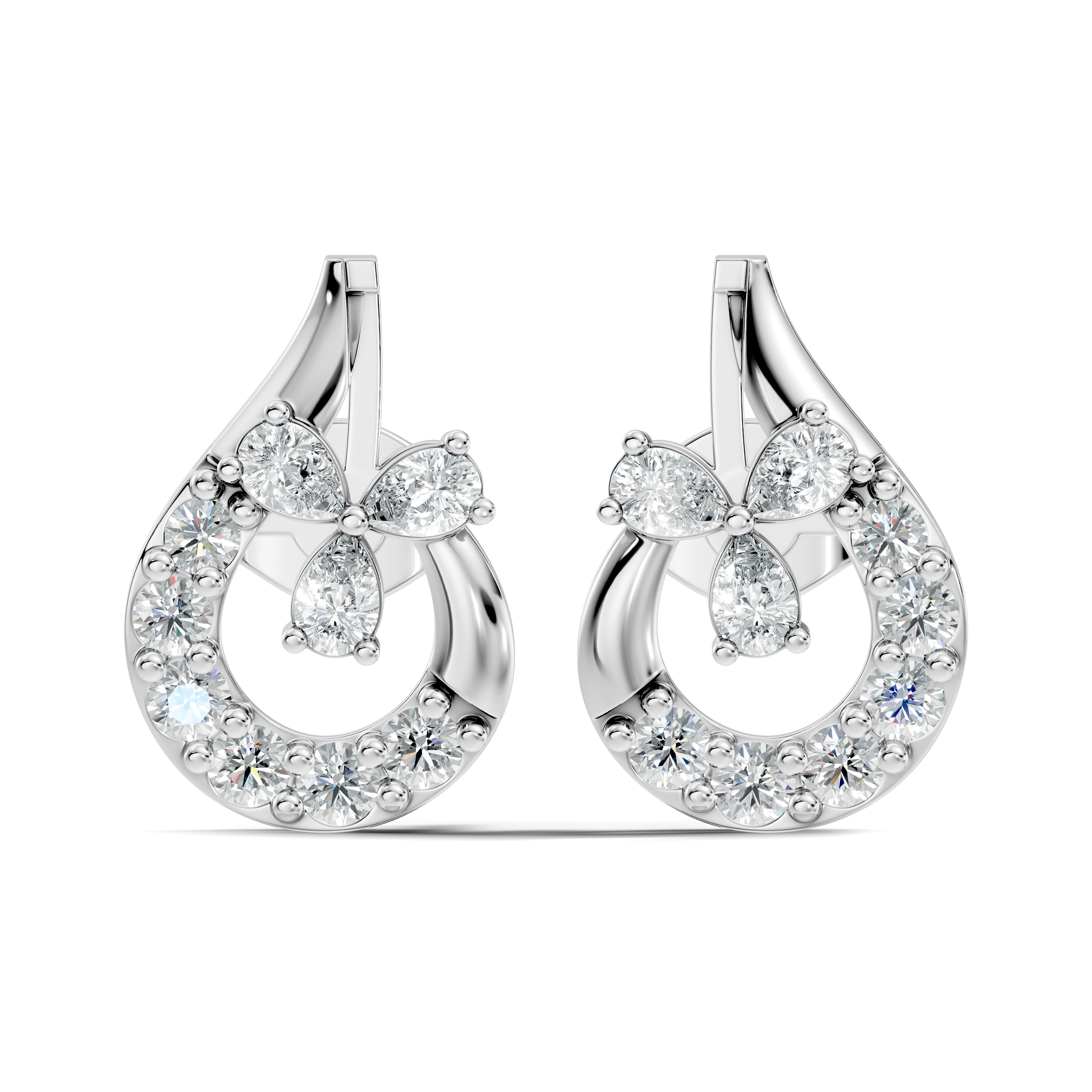 Pear & Round Diamond Teardrop Floral Cluster Stud