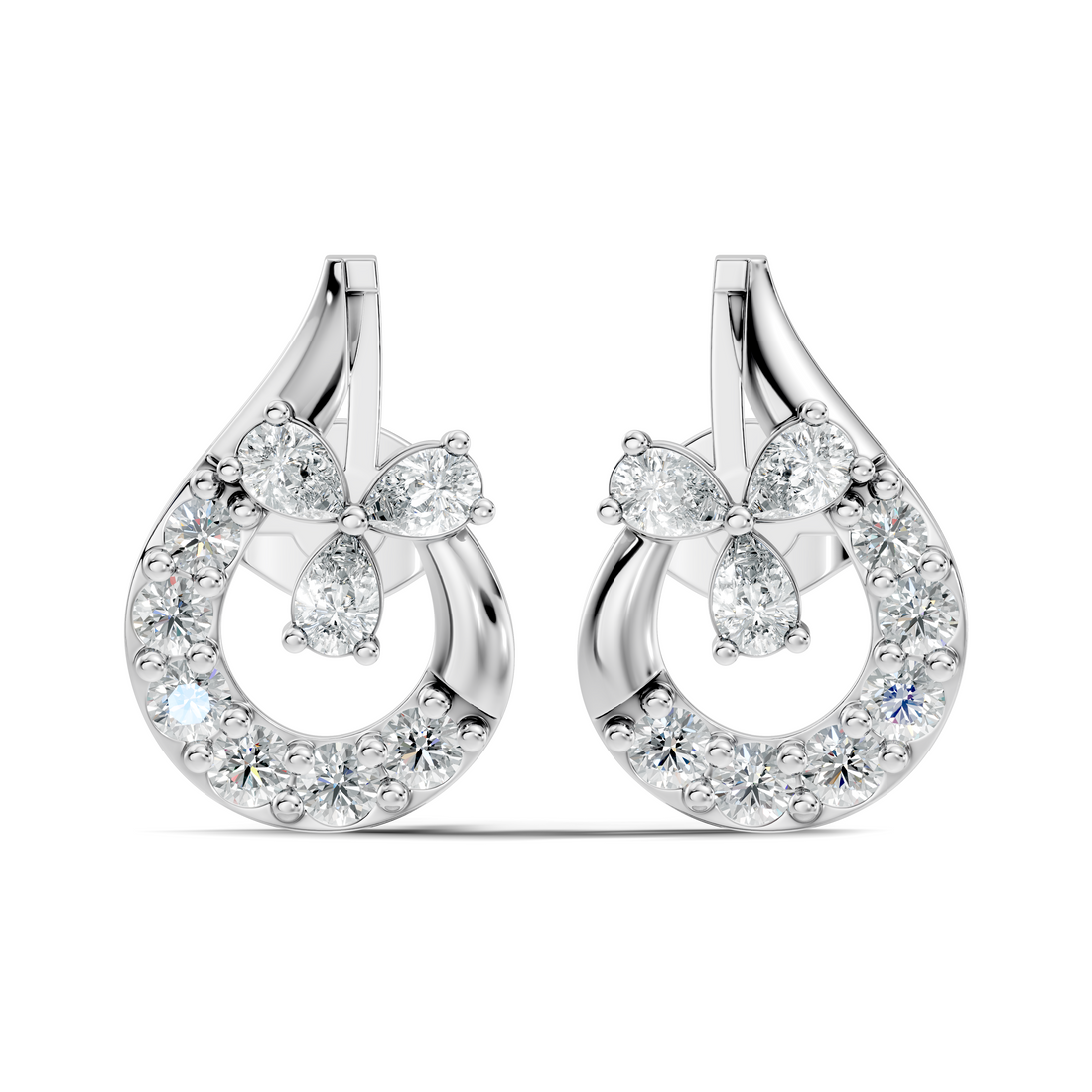 Pear & Round Diamond Teardrop Floral Cluster Stud