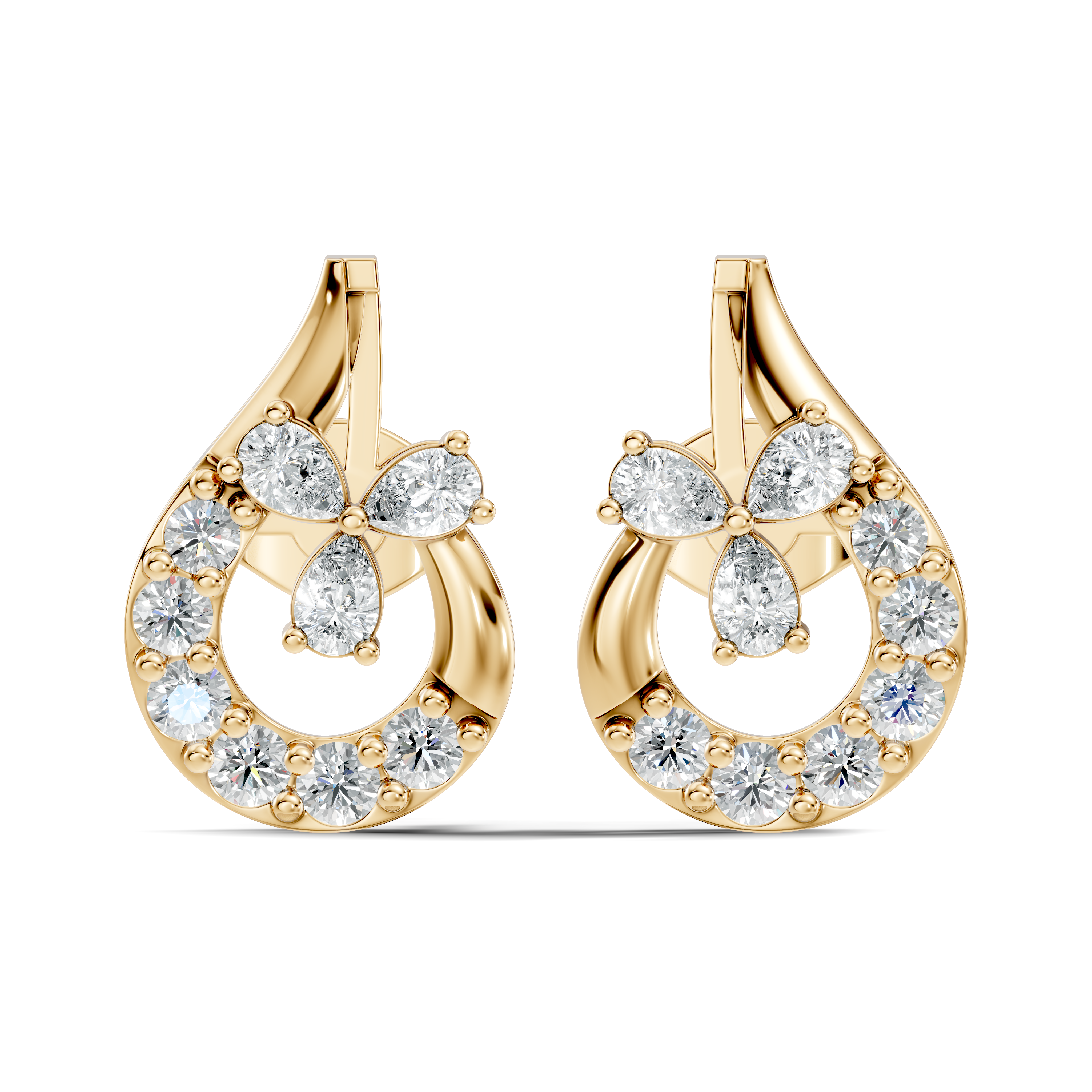 Pear & Round Diamond Teardrop Floral Cluster Stud