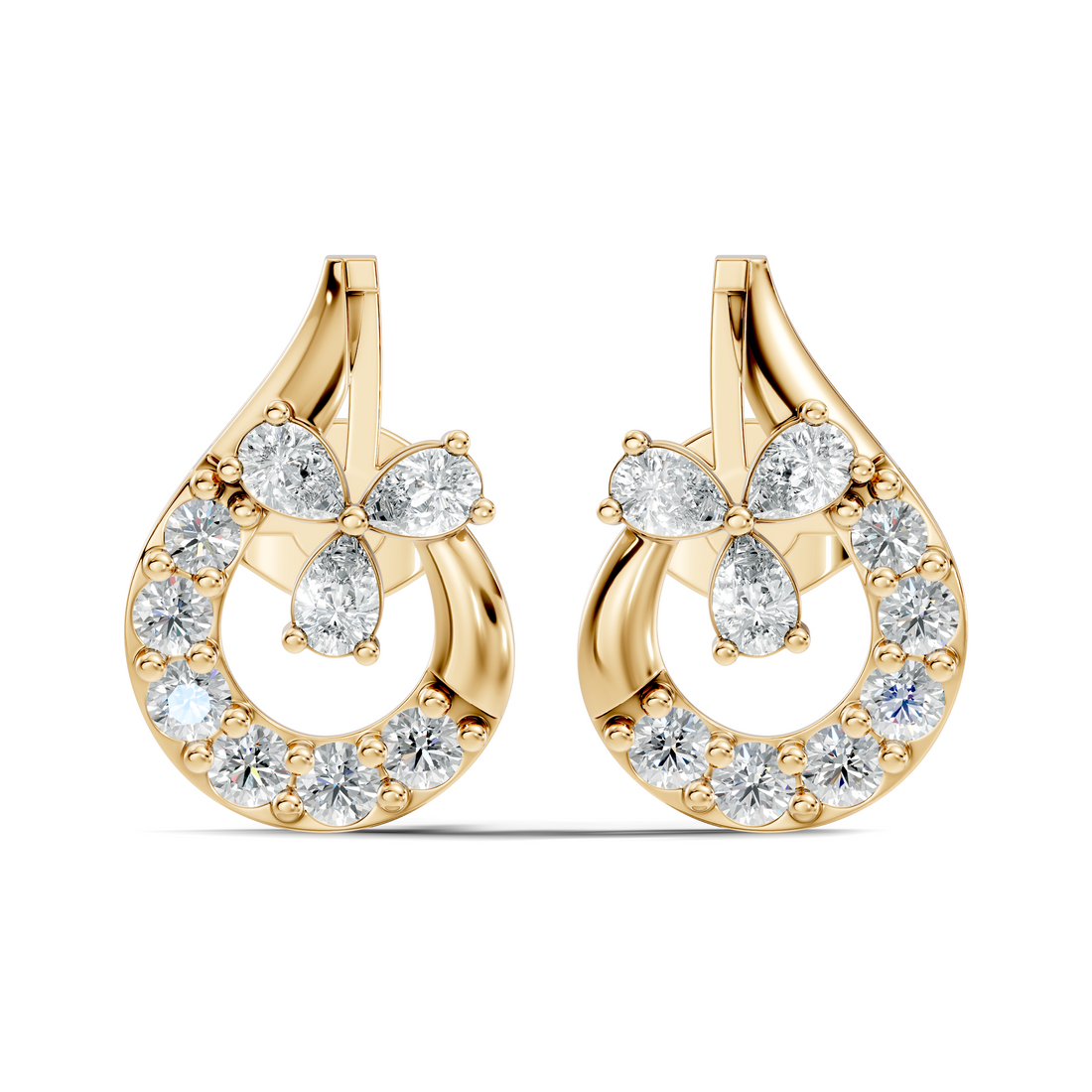 Pear & Round Diamond Teardrop Floral Cluster Stud