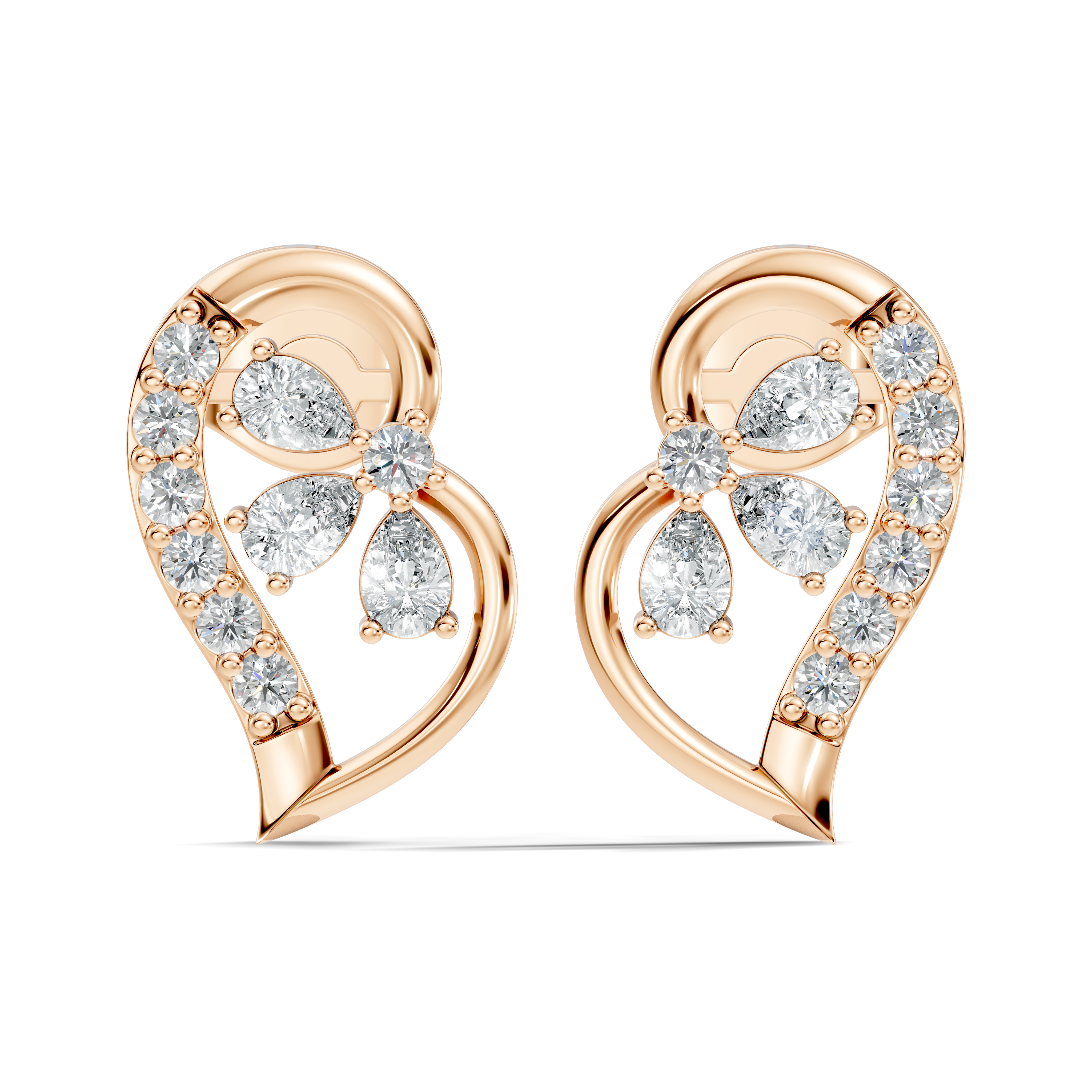 Pear & Round Diamond Paisley Floral Cluster Stud