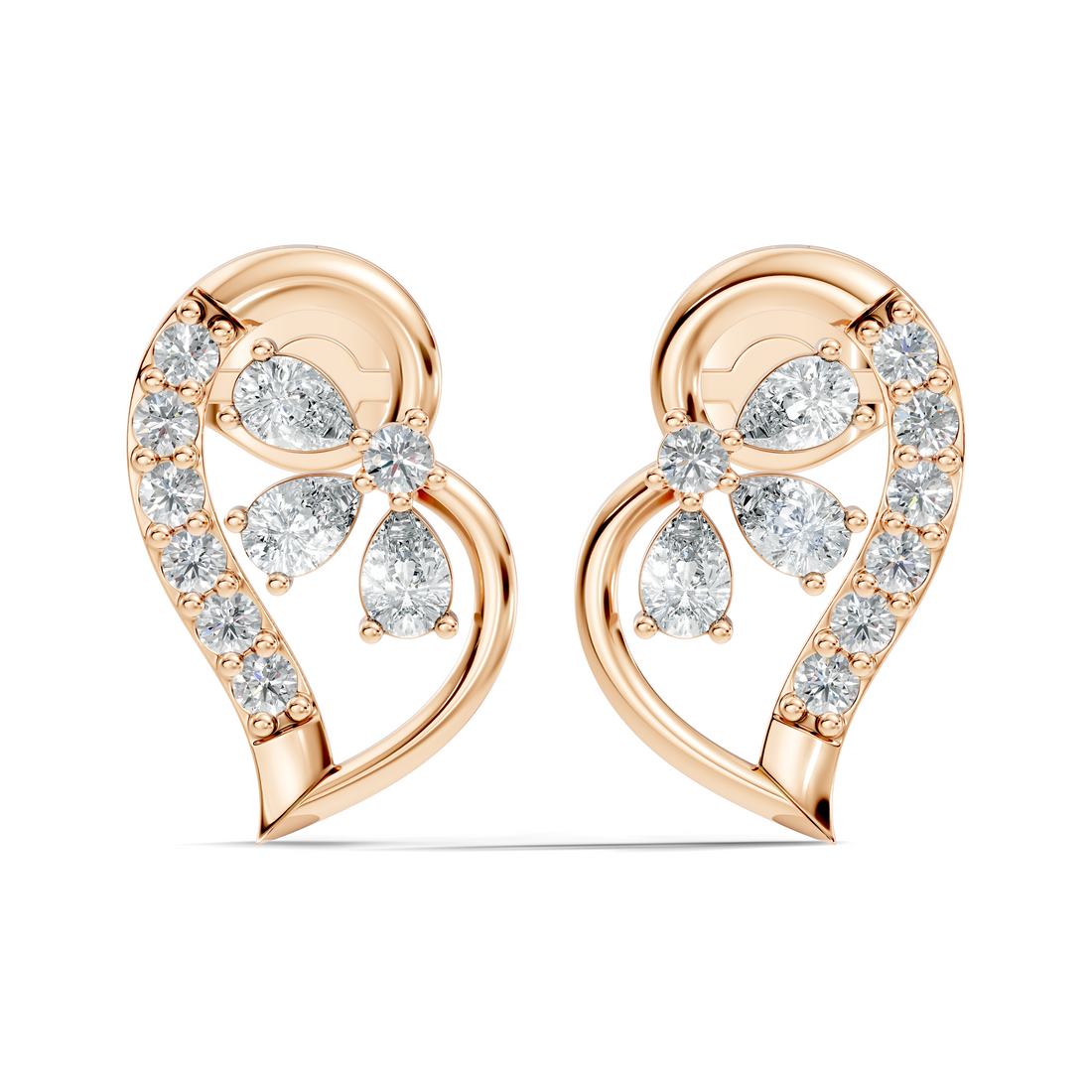 Pear & Round Diamond Paisley Floral Cluster Stud
