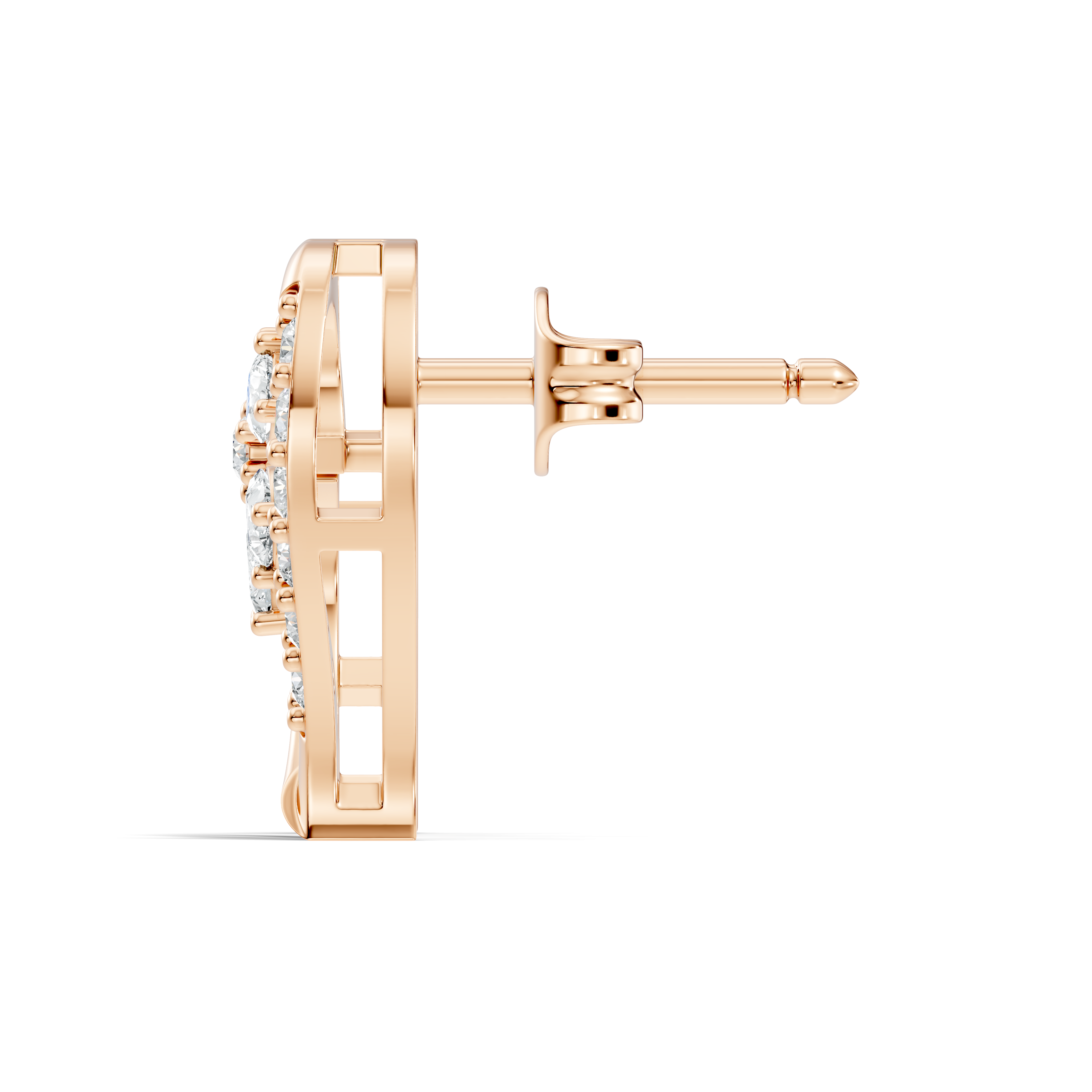 Pear & Round Diamond Paisley Floral Cluster Stud