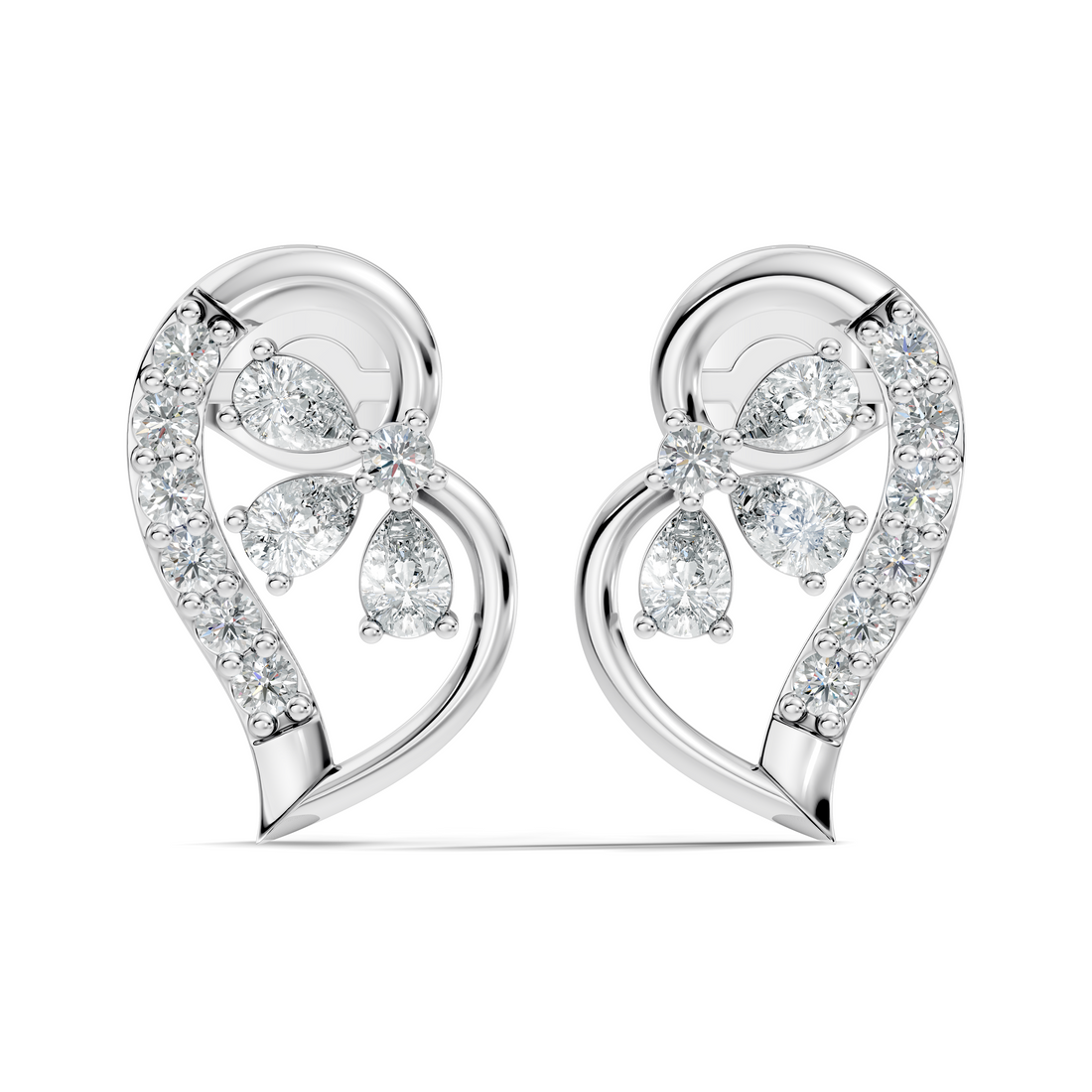 Pear & Round Diamond Paisley Floral Cluster Stud