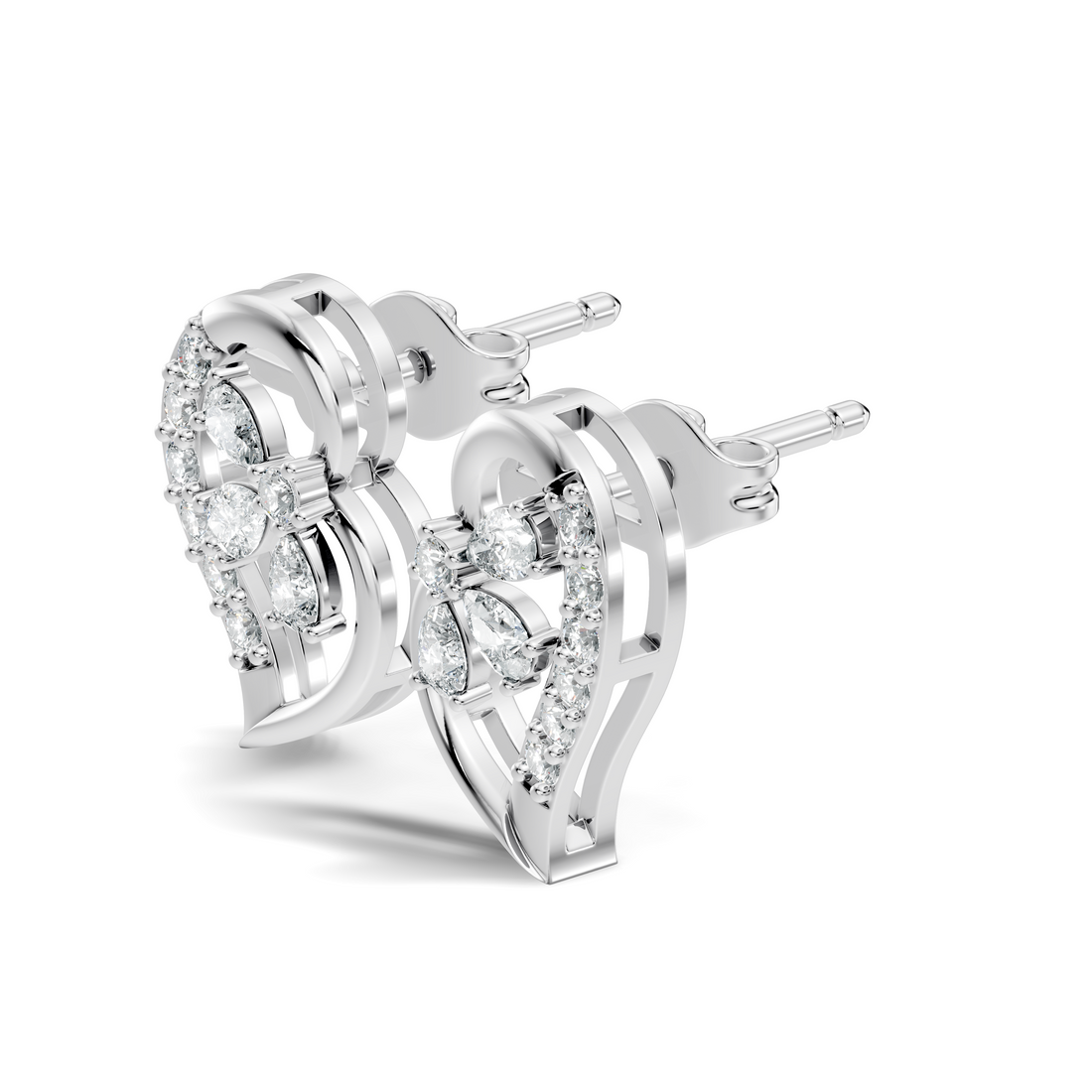Pear & Round Diamond Paisley Floral Cluster Stud