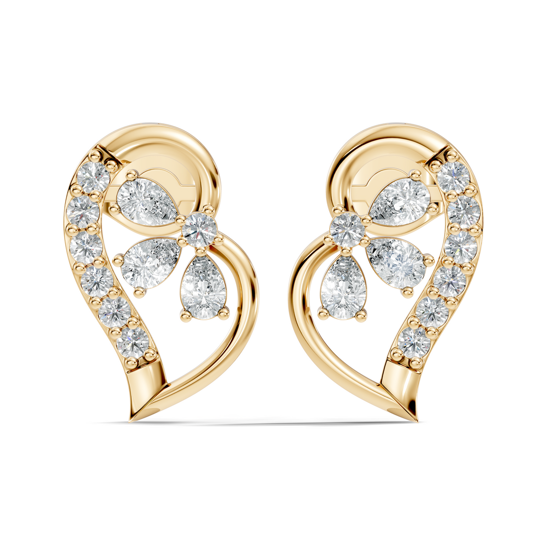 Pear & Round Diamond Paisley Floral Cluster Stud