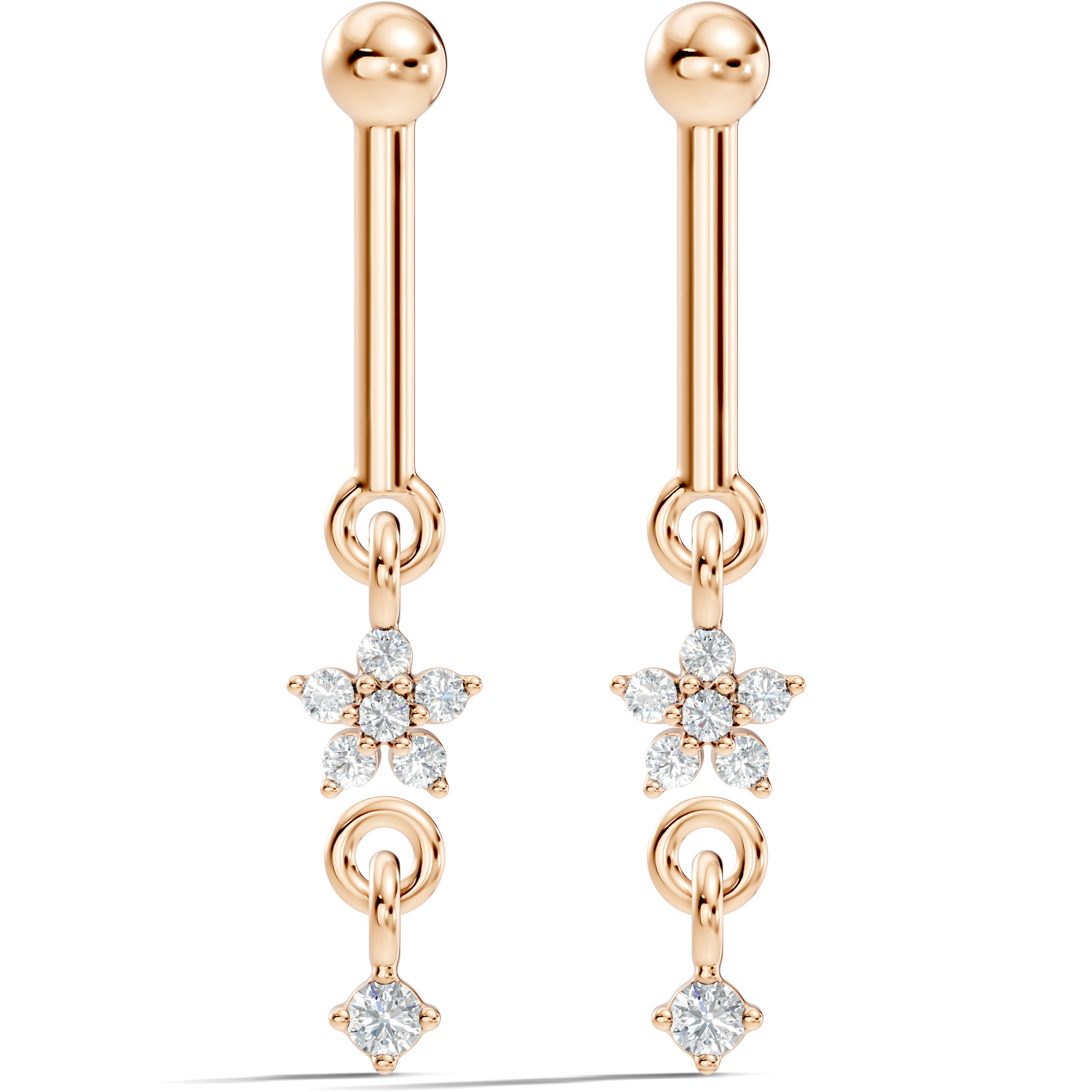 Round Diamond Bar & Floral Drop Earrings