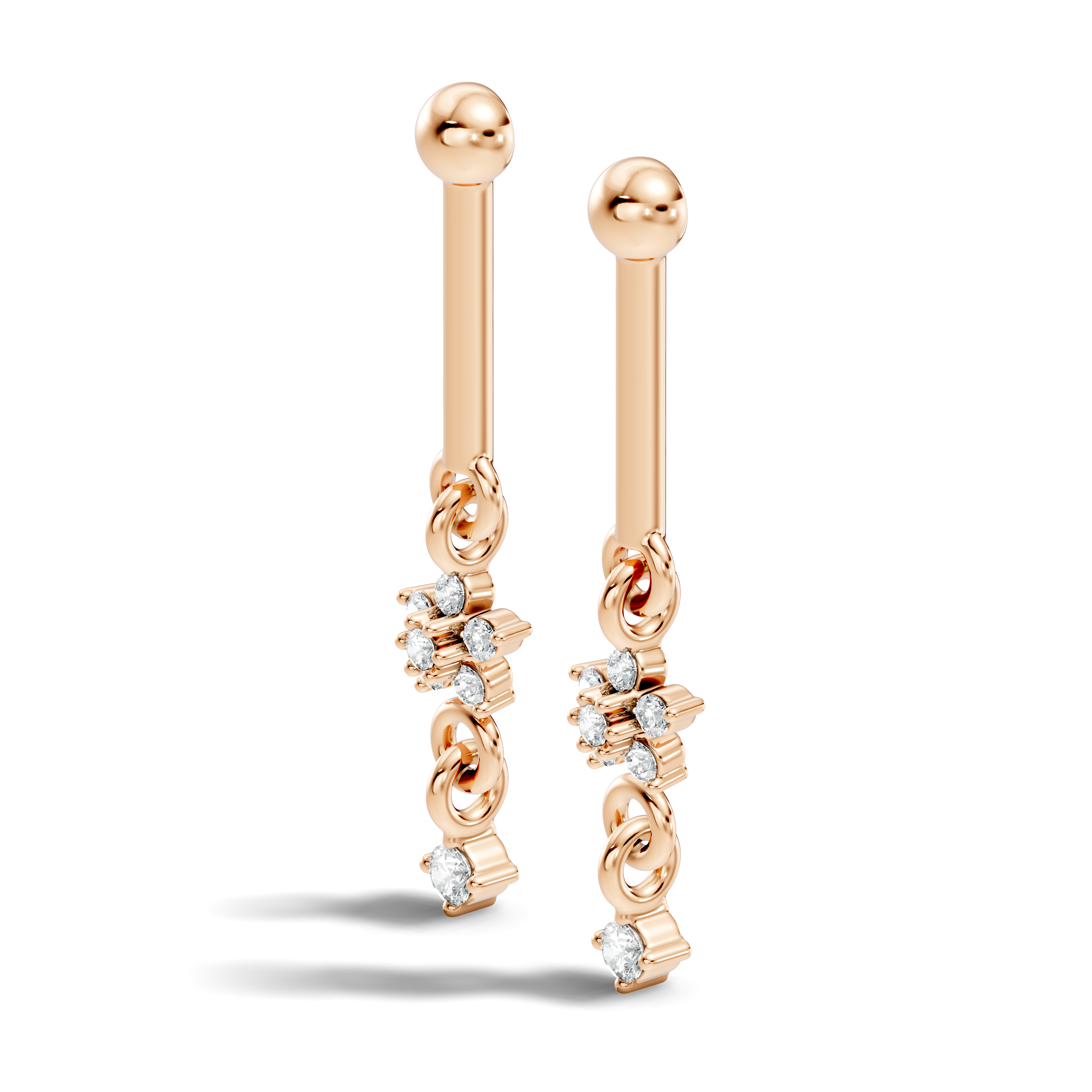 Round Diamond Bar & Floral Drop Earrings
