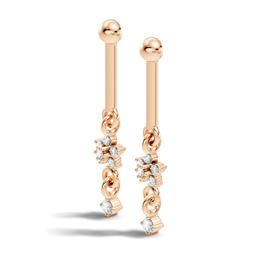 Round Diamond Bar & Floral Drop Earrings